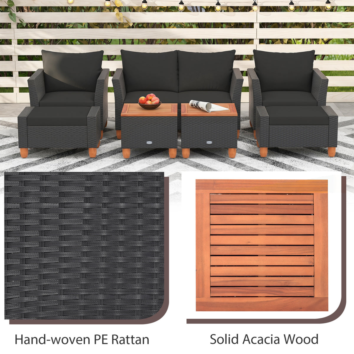 7 Pieces Patio Furniture PE Rattan Sectional Sofa Set with Armchairs and Table