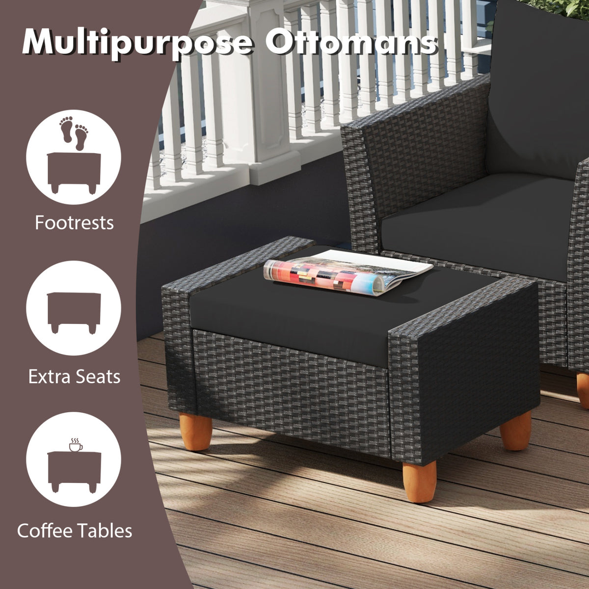 7 Pieces Patio Furniture PE Rattan Sectional Sofa Set with Armchairs and Table