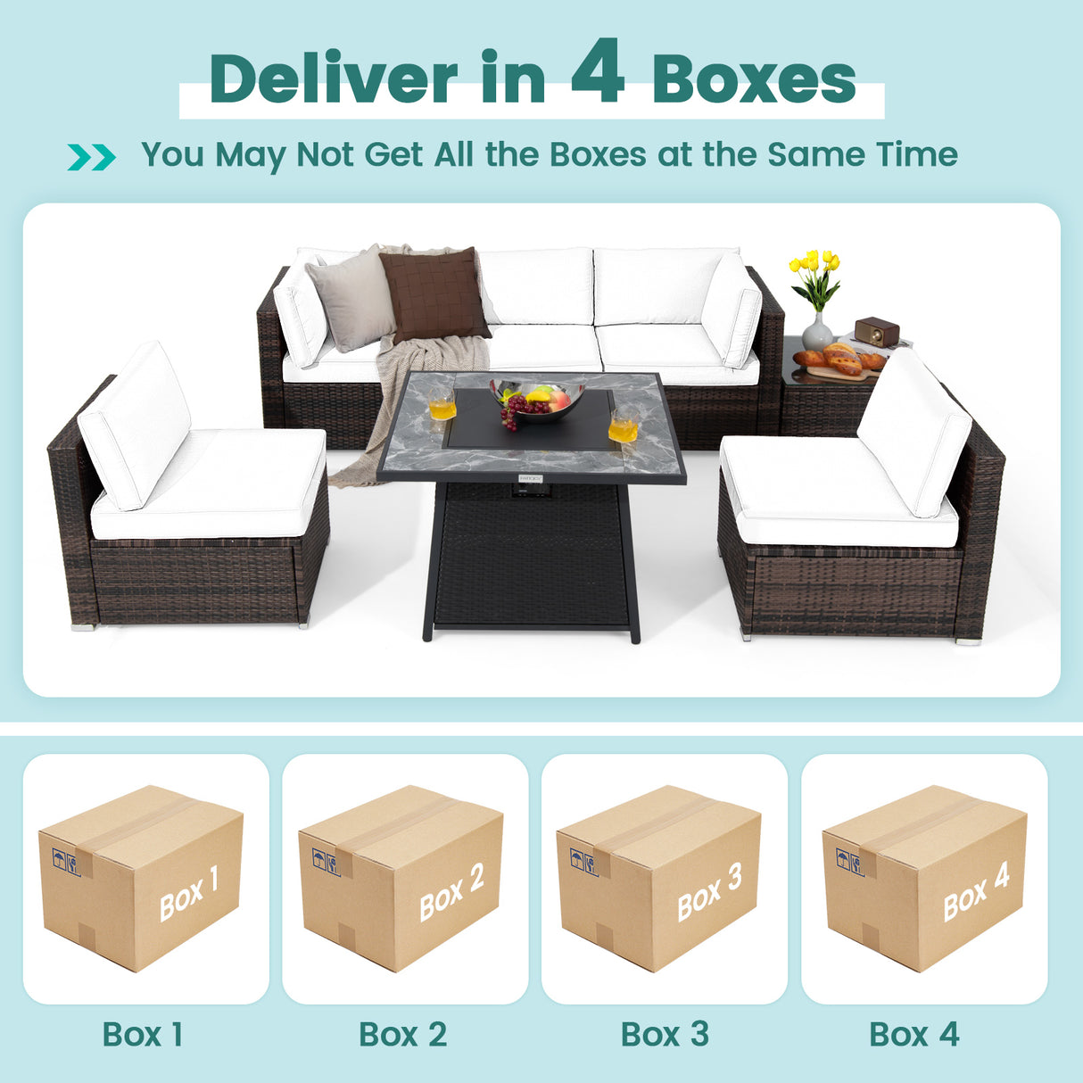 7 Pieces Patio Furniture Set with 35 Inches 50000 BTU Propane Gas Fire Pit Table and Waterproof Cover for Firpit-Navy
