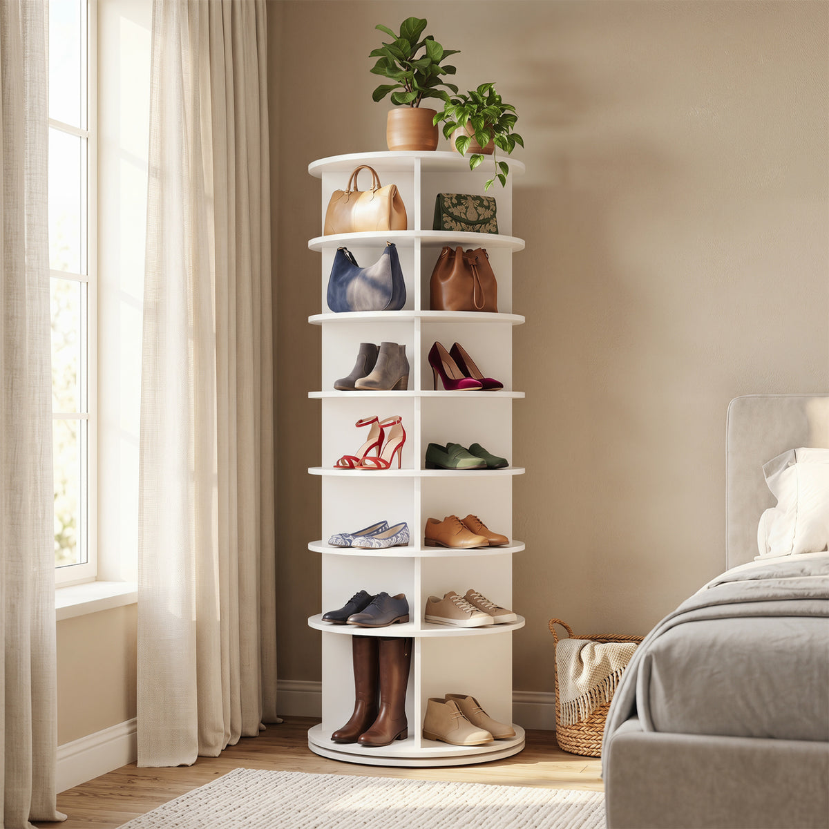 7-Tier Rotating Shoe Rack Tower Freestanding Spinning Shoe Organizer