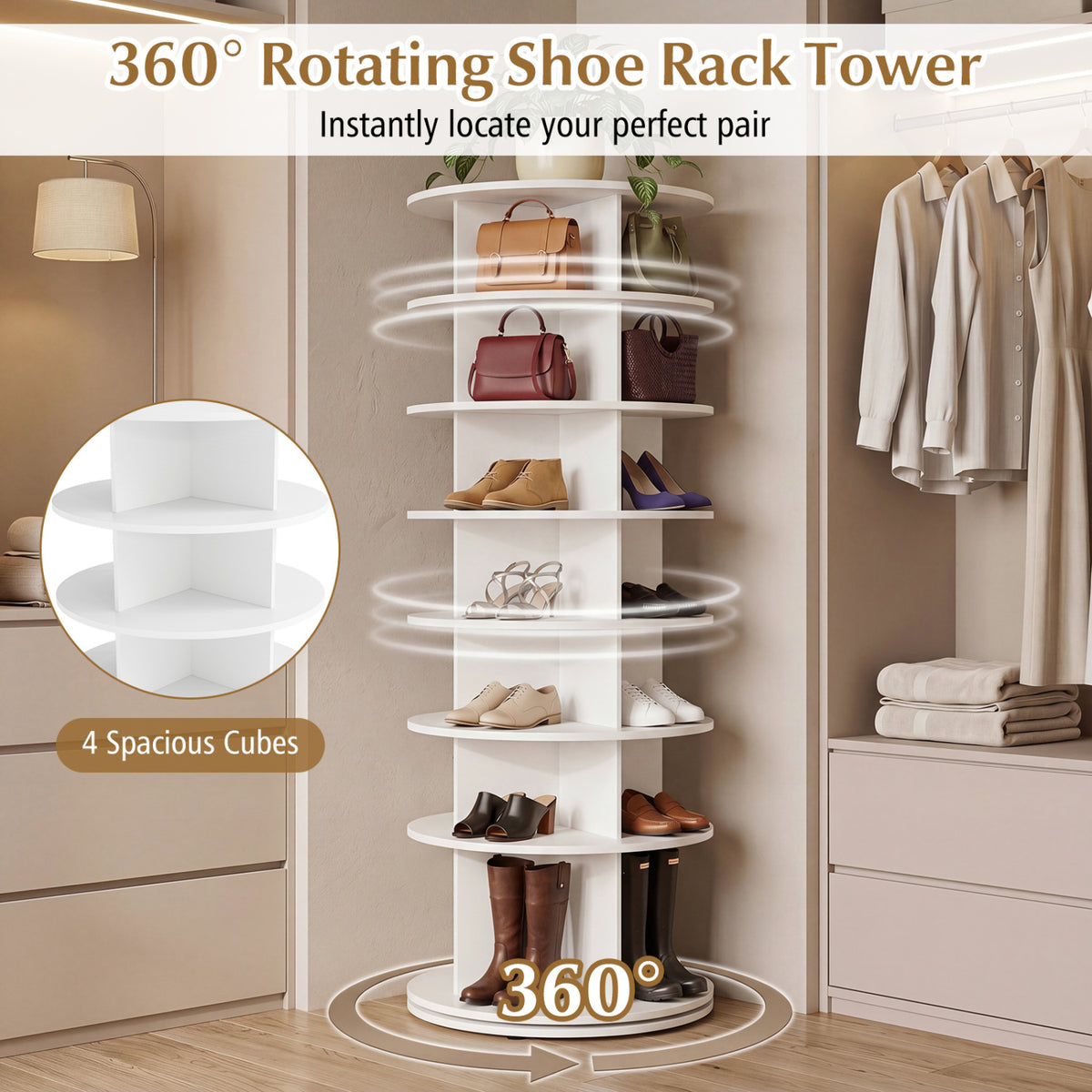 7-Tier Rotating Shoe Rack Tower Freestanding Spinning Shoe Organizer