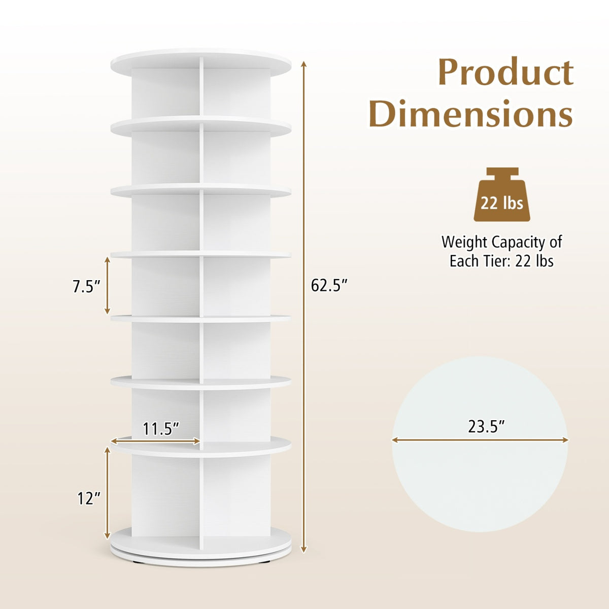 7-Tier Rotating Shoe Rack Tower Freestanding Spinning Shoe Organizer