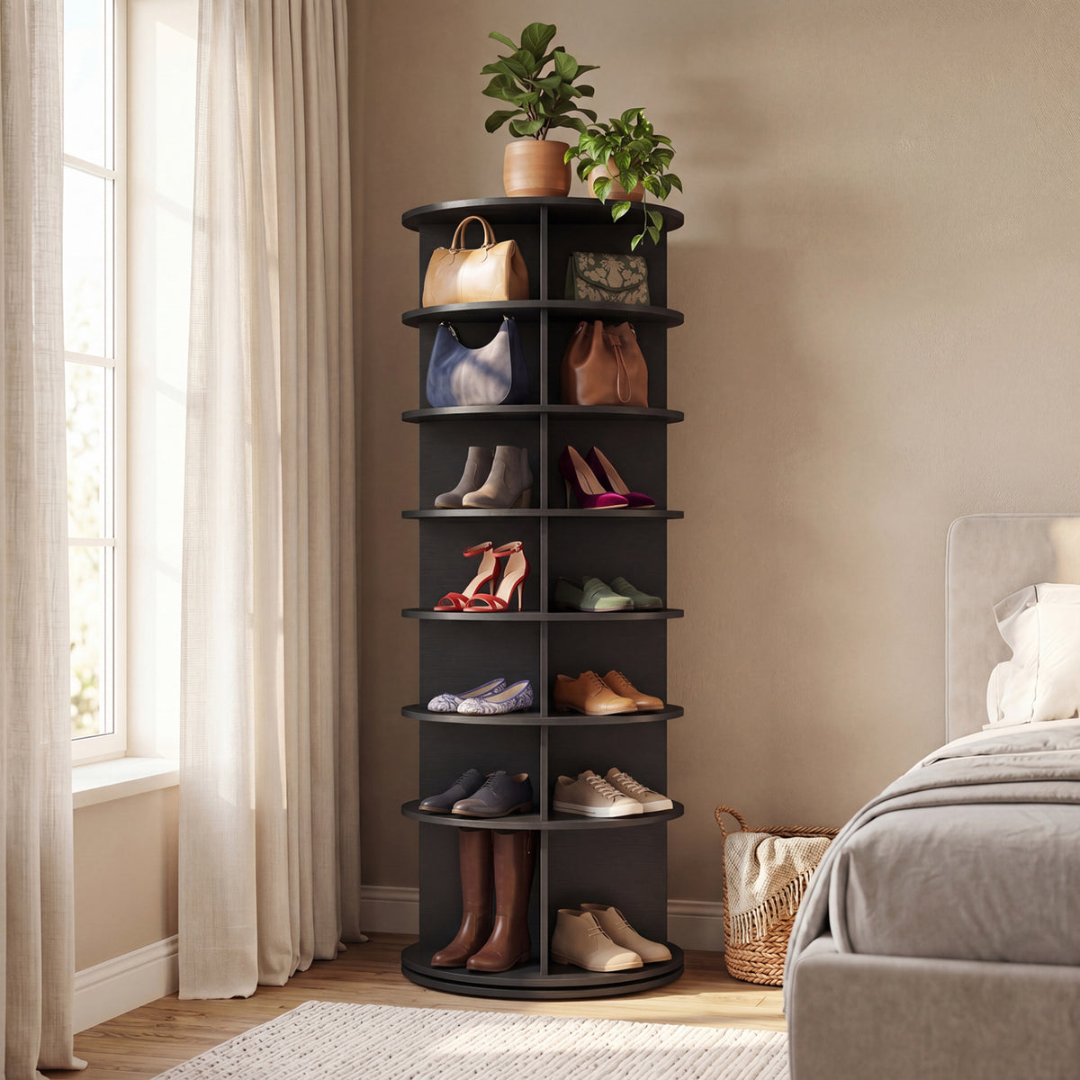 7-Tier Rotating Shoe Rack Tower Freestanding Spinning Shoe Organizer
