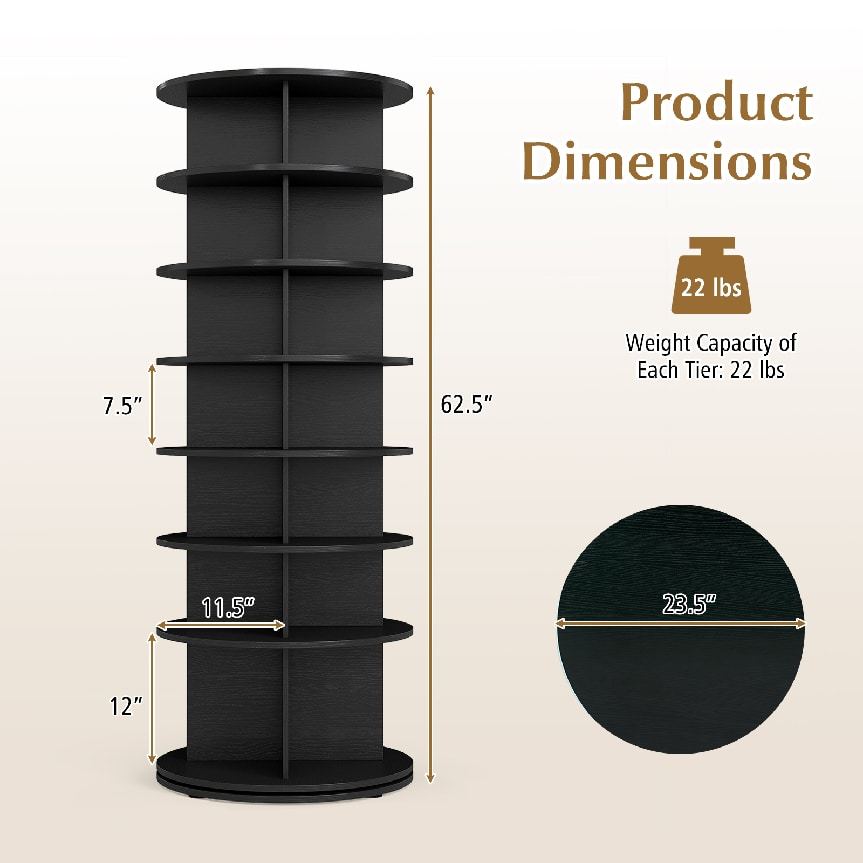7-Tier Rotating Shoe Rack Tower Freestanding Spinning Shoe Organizer