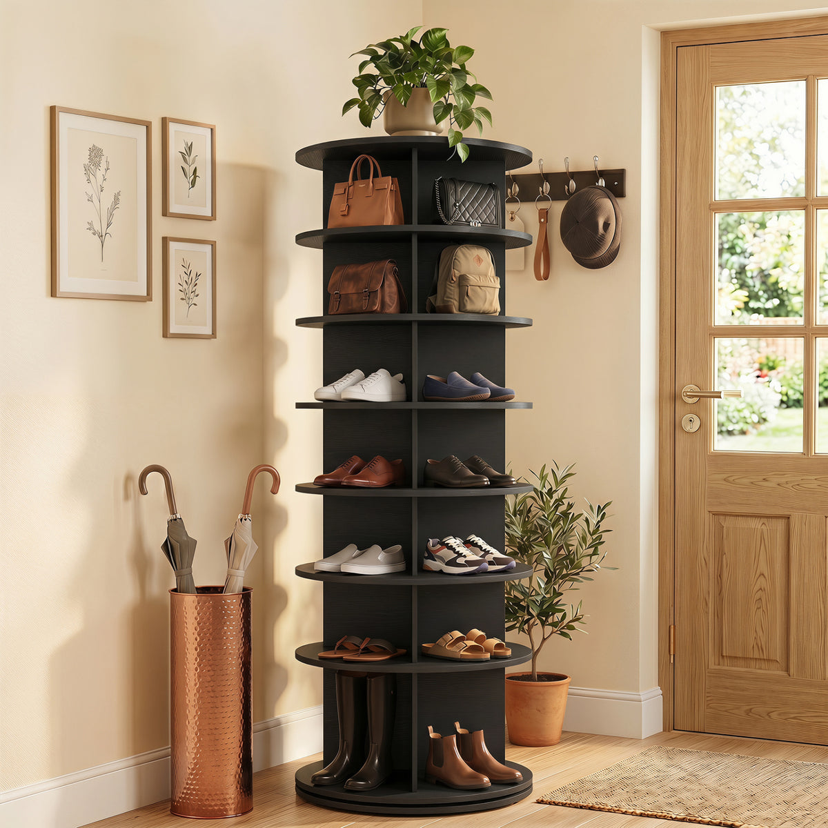 7-Tier Rotating Shoe Rack Tower Freestanding Spinning Shoe Organizer
