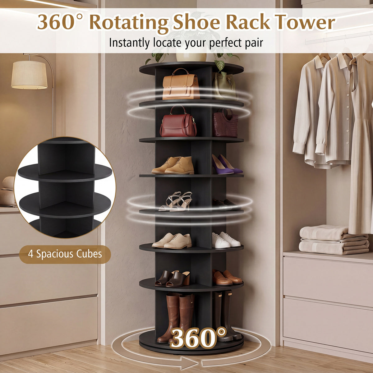 7-Tier Rotating Shoe Rack Tower Freestanding Spinning Shoe Organizer