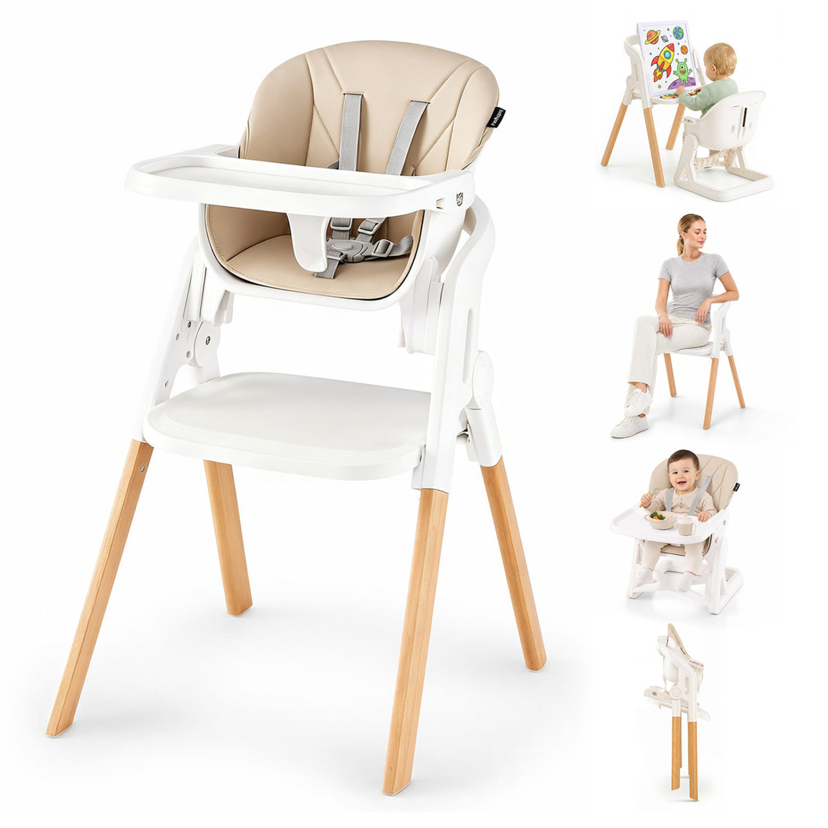 7-in-1 Convertible Foldable Baby High Chair with Adjustable Tray for Kids