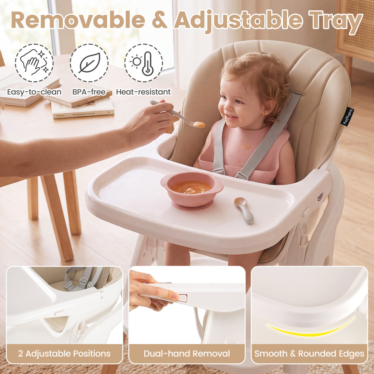 7-in-1 Convertible Foldable Baby High Chair with Adjustable Tray for Kids
