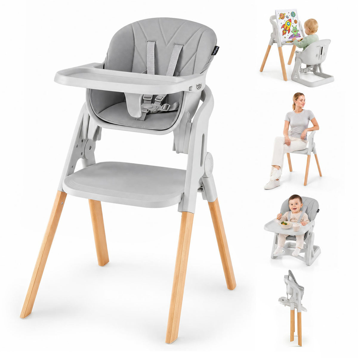 7-in-1 Convertible Foldable Baby High Chair with Adjustable Tray for Kids