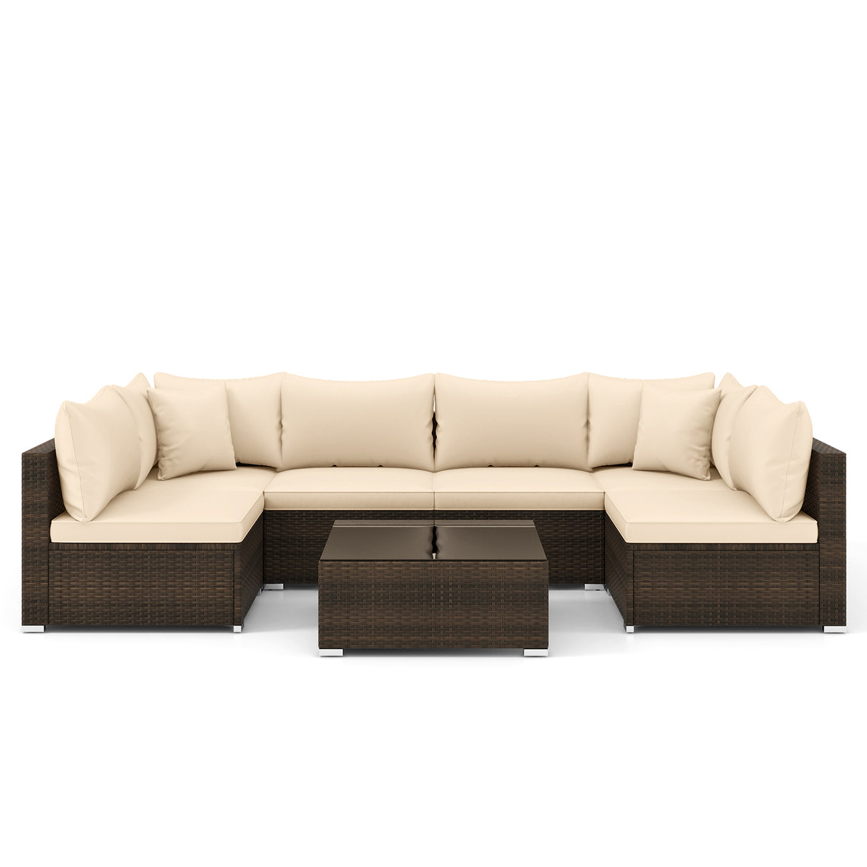 7 Pieces Patio Rattan Furniture Set with Sectional Sofa Cushions