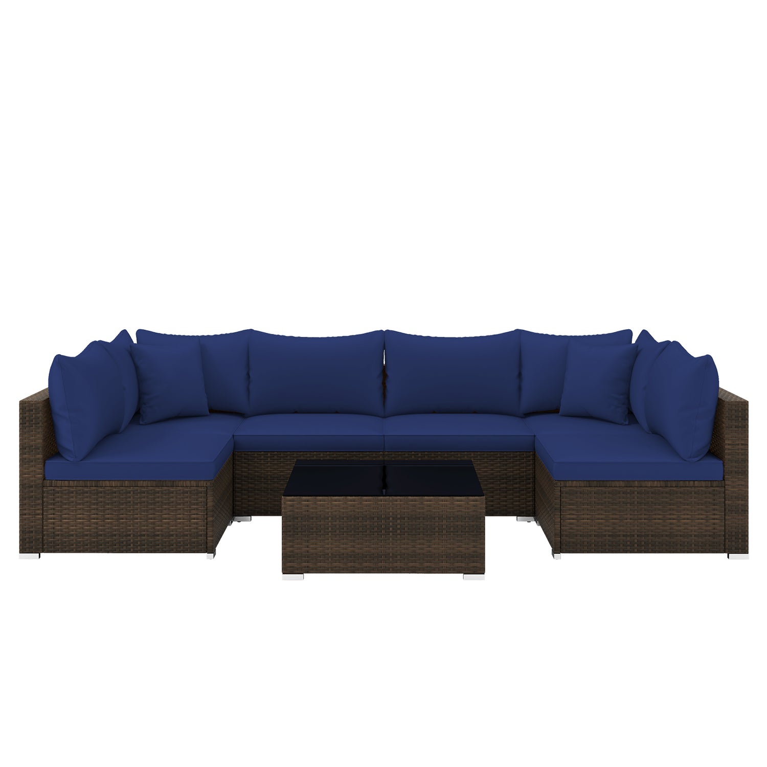 7 Pieces Patio Rattan Furniture Set with Sectional Sofa Cushions