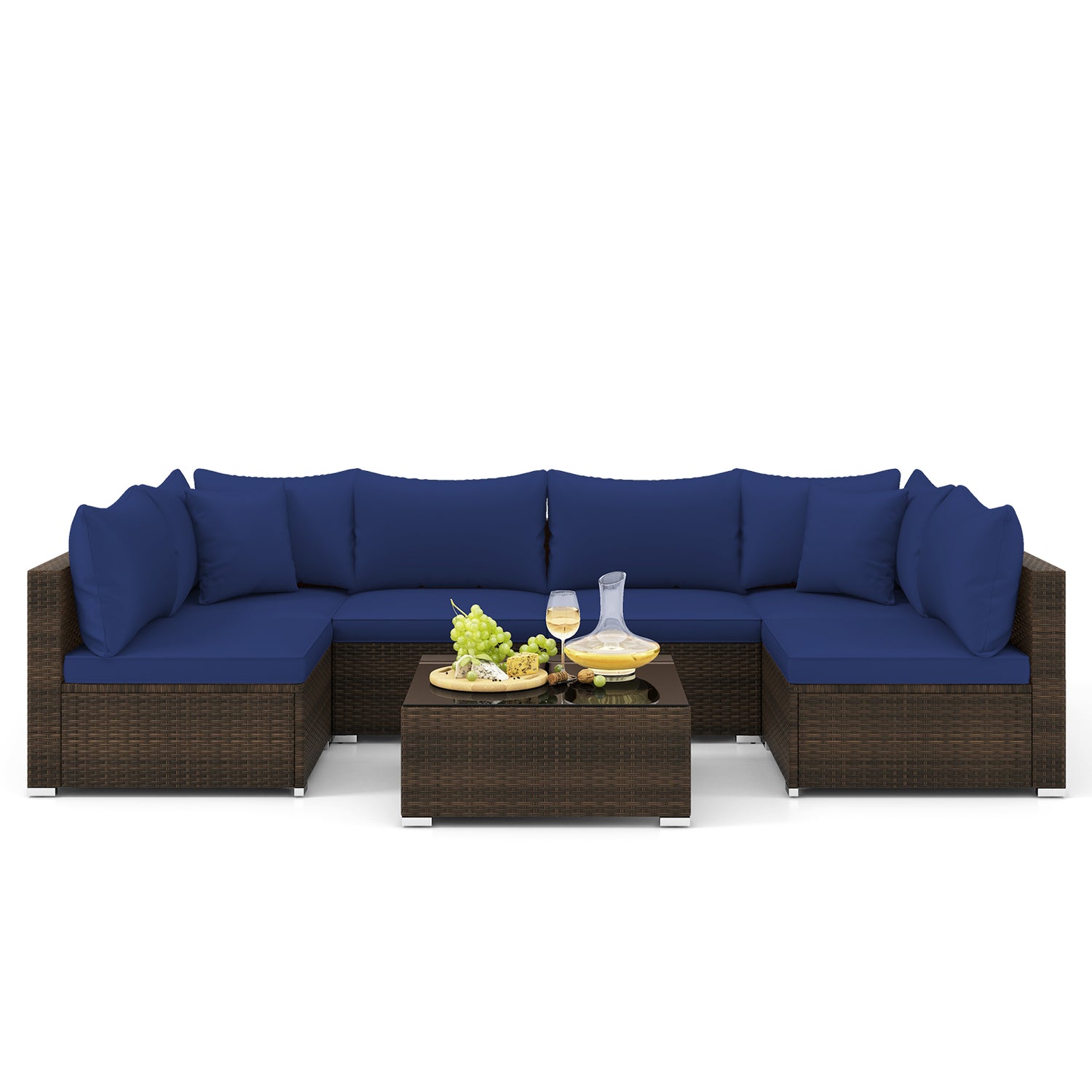 7 Pieces Patio Rattan Furniture Set with Sectional Sofa Cushions