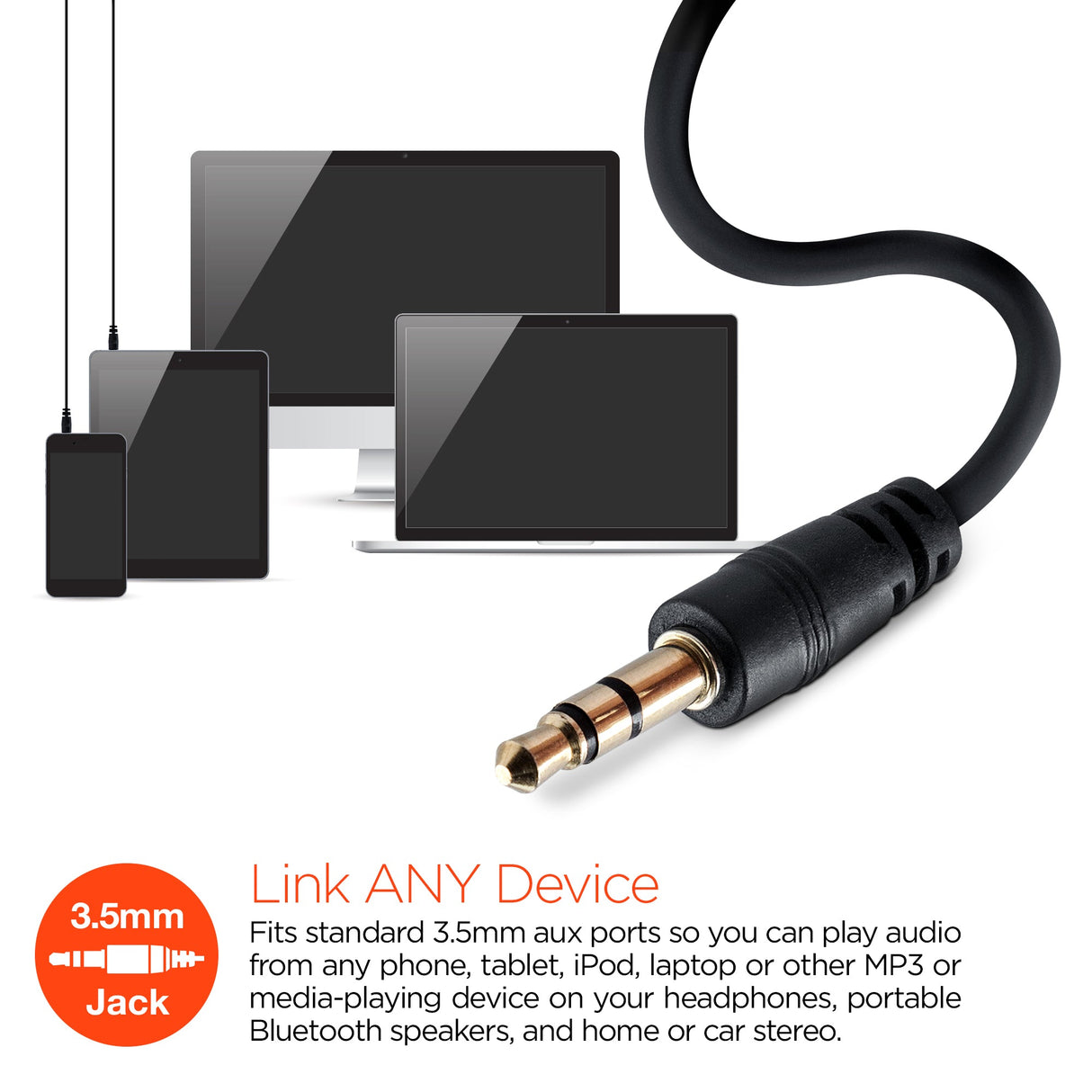 HyperGear 3.5mm Stereo AUX Cable 2ft Black (14029-HYP)