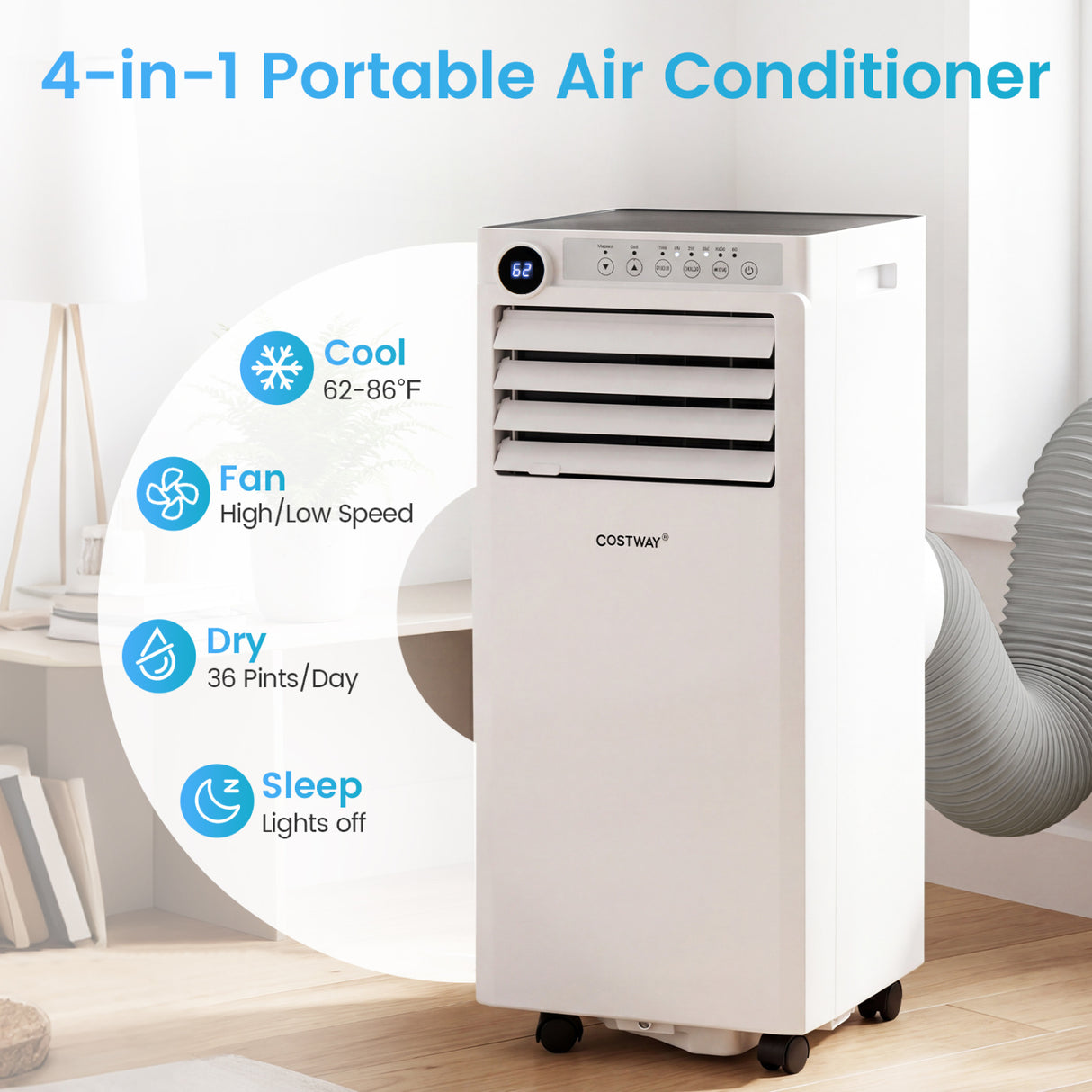 8000 BTU Portable Air Conditioner with Dehumidifier and 24H Timer-White