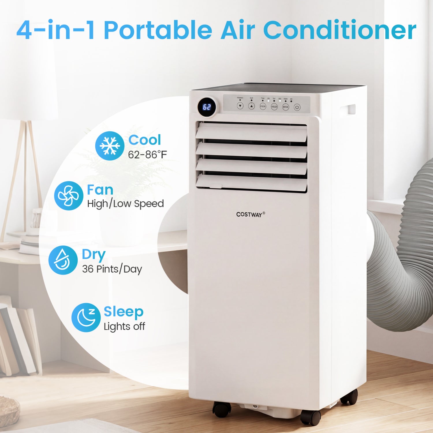 8000 BTU Portable Air Conditioner with Dehumidifier and 24H Timer-White