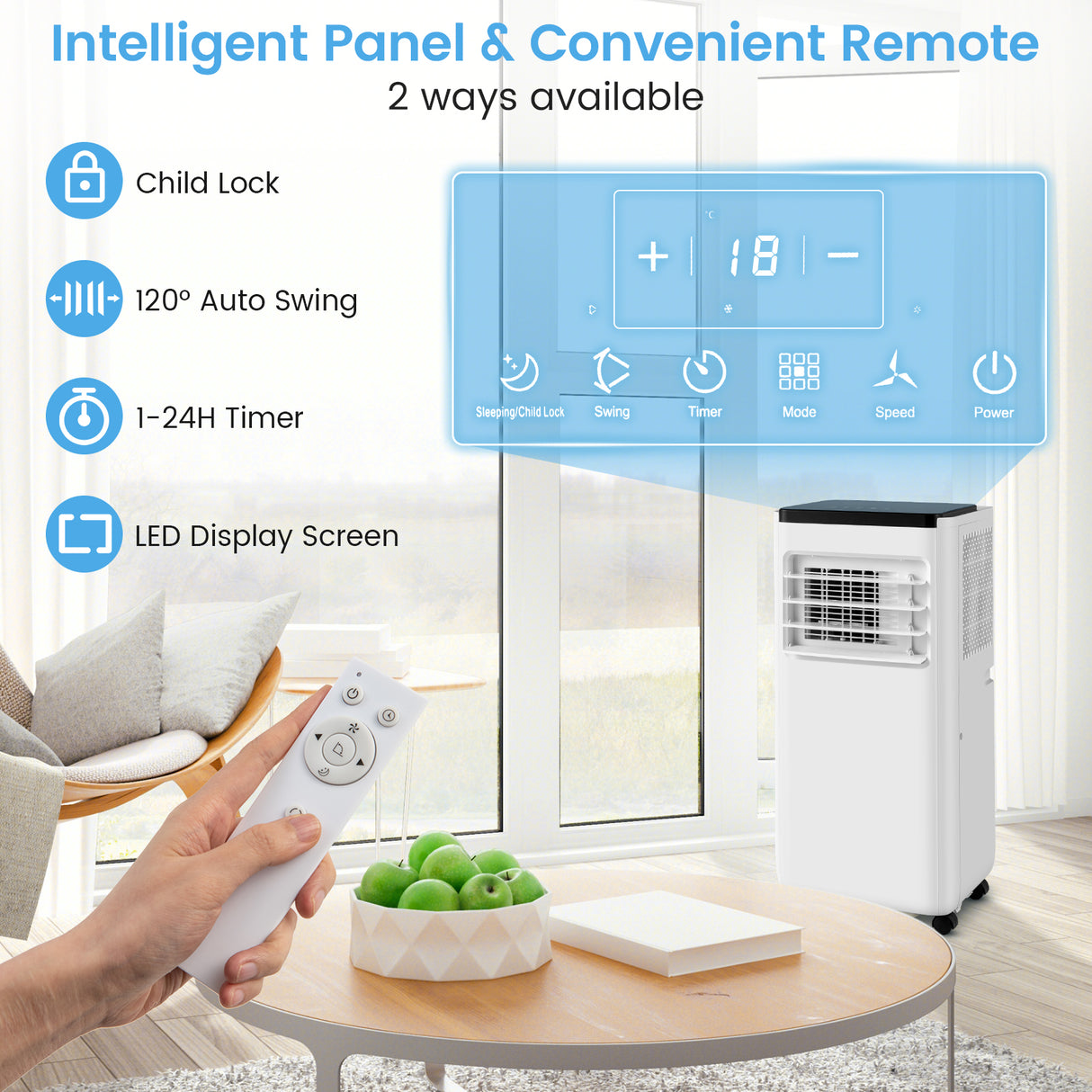 8000 BTU Portable Air Conditioner with Remote Control Cools up to 250 Sq.Ft