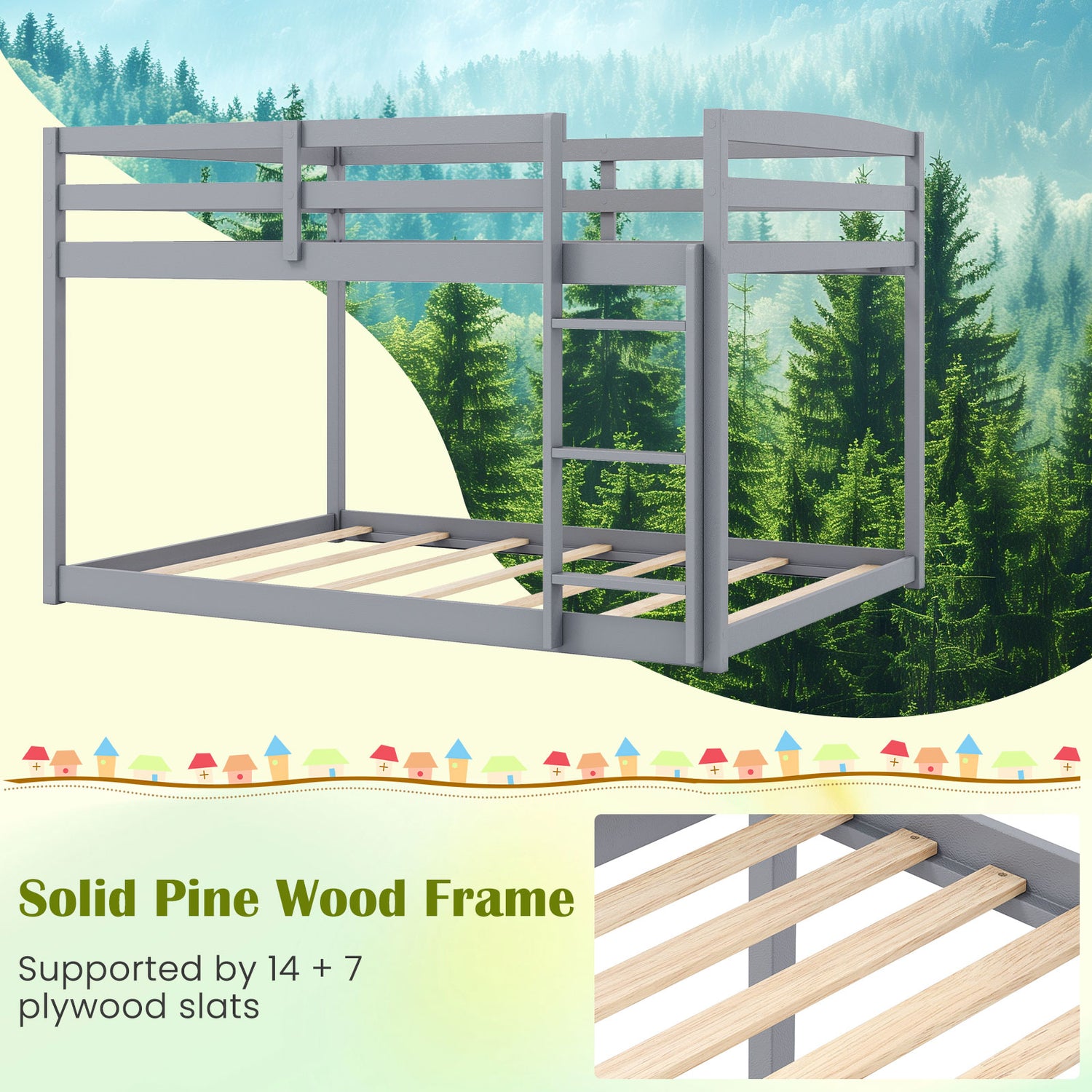 Full Over Full Bunk Bed Low-to-ground Bunk Bed