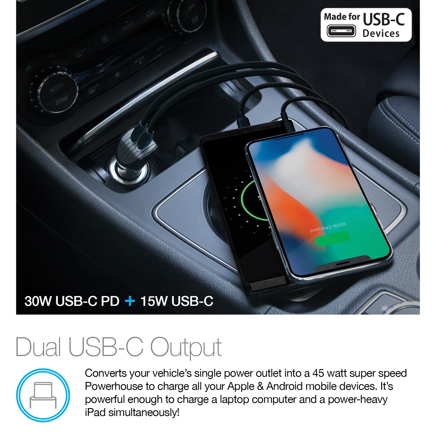 Naztech Turbo 30W USB-C PD + USB-C Car Charger Black (14390-HYP)