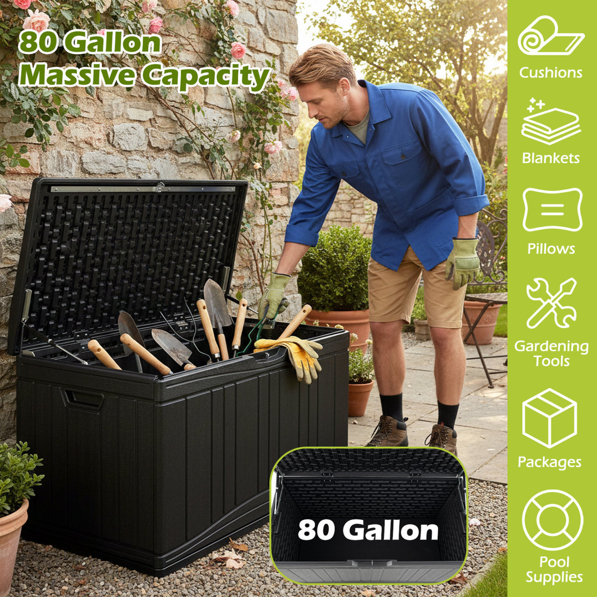 Outdoor Deck Box with Lockable Lid for Garden Tools Cushions