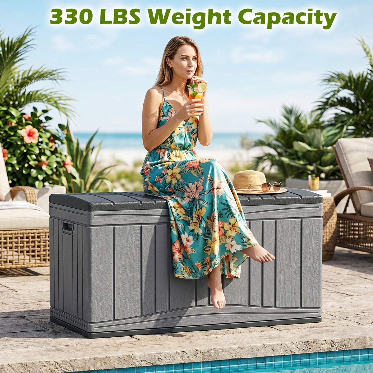 Outdoor Deck Box with Lockable Lid for Garden Tools Cushions