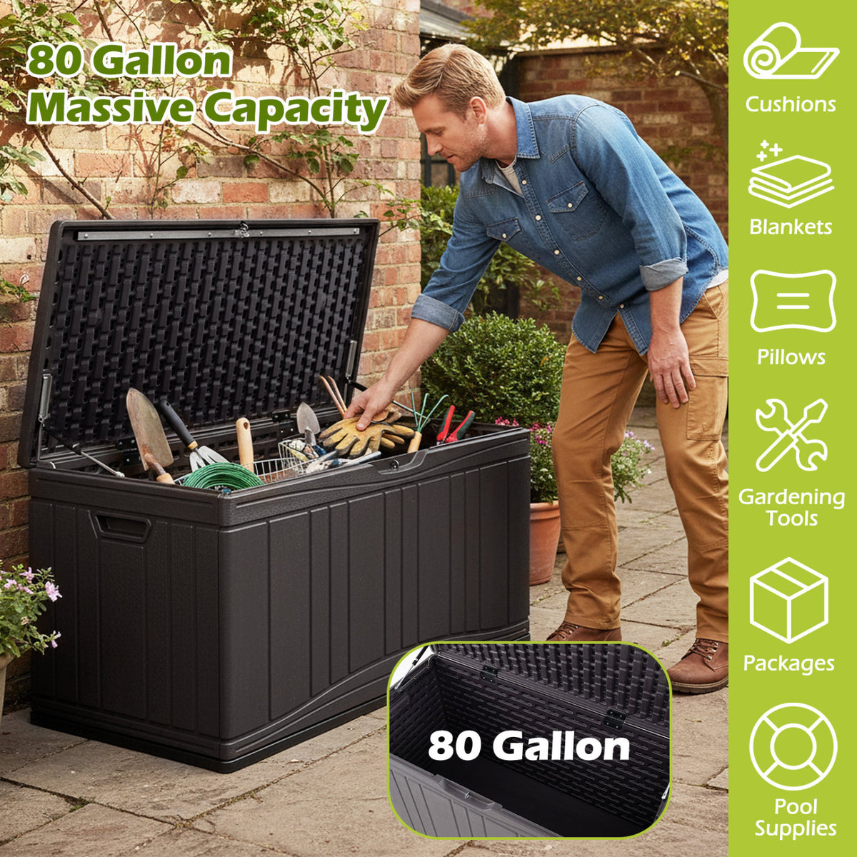Outdoor Deck Box with Lockable Lid for Garden Tools Cushions