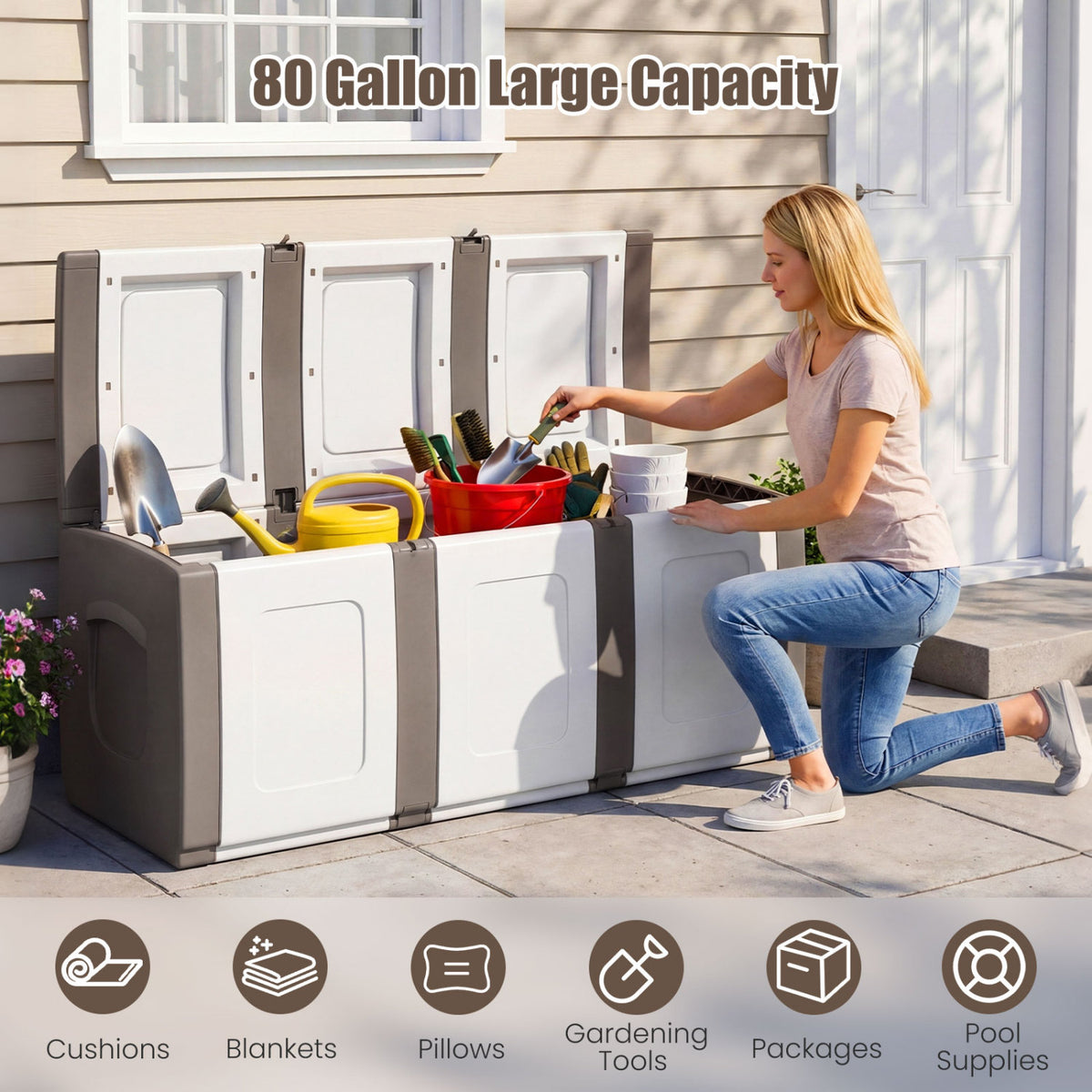 Patio Container with Lockable Lid for Packages and Garden