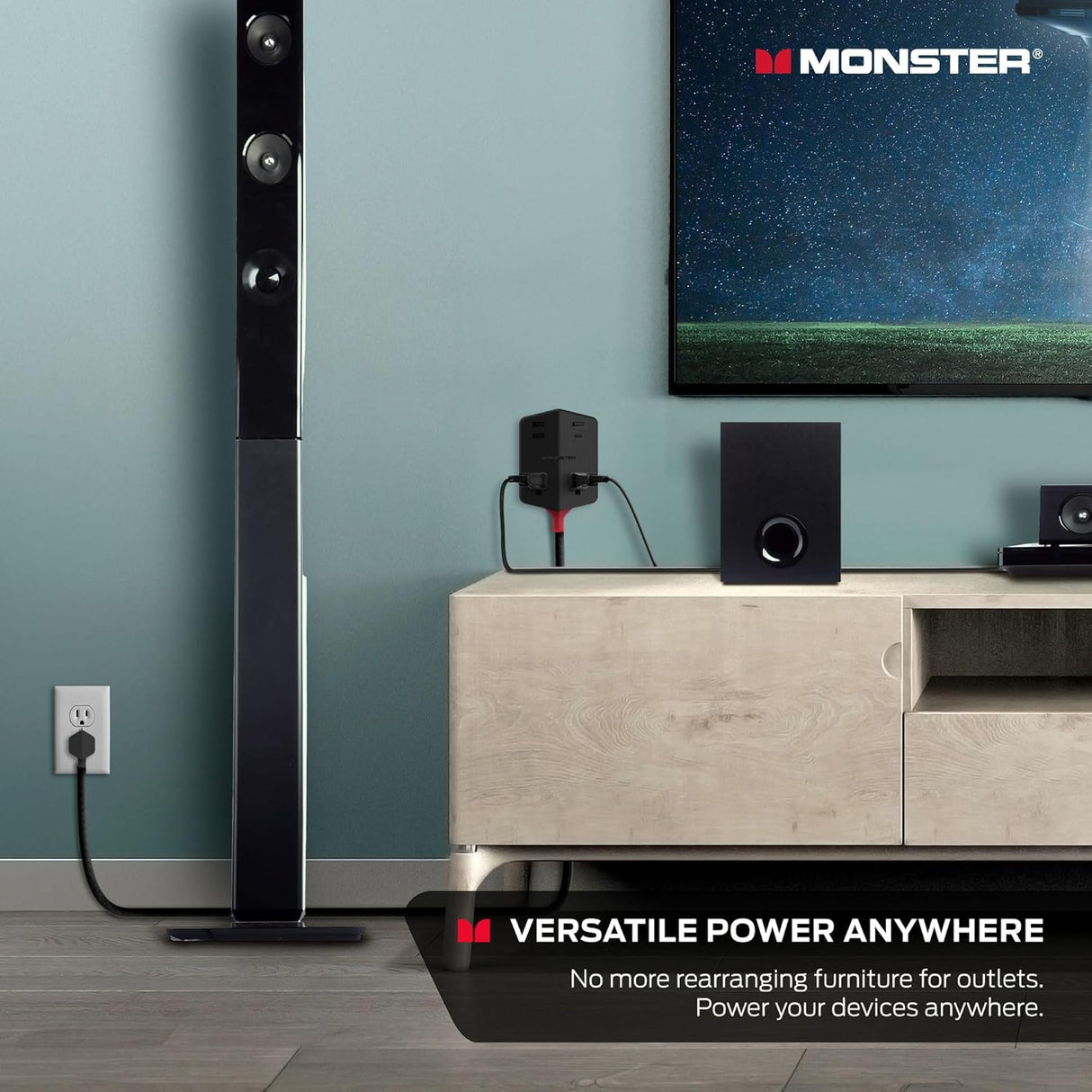 Monster Power Shield: Magnetic Wall Extender with 2 AC, 3 USB-A, 1 USB-C