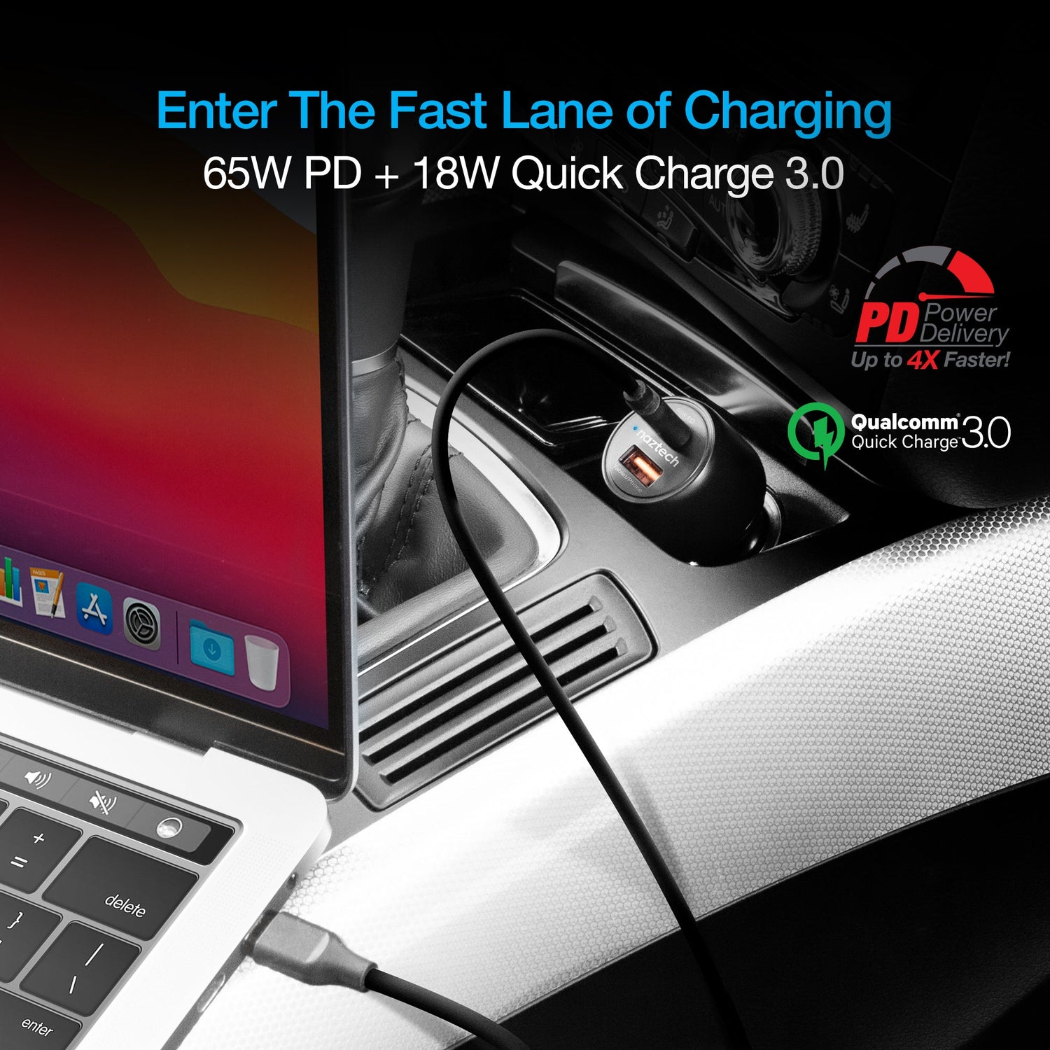 Naztech SpeedMax65 PD65W + QC3 Car Charger