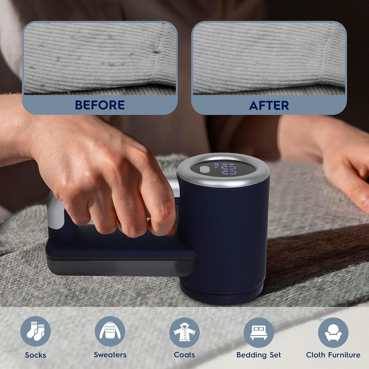 Electrolux Rechargeable Fabric Shaver & Lint Remover for Clothes, Furniture, Sofas, Blankets with LED Display, 3-Speed Portable Electric Pill Cutter - Removes Lint, Pill, & Fuzz