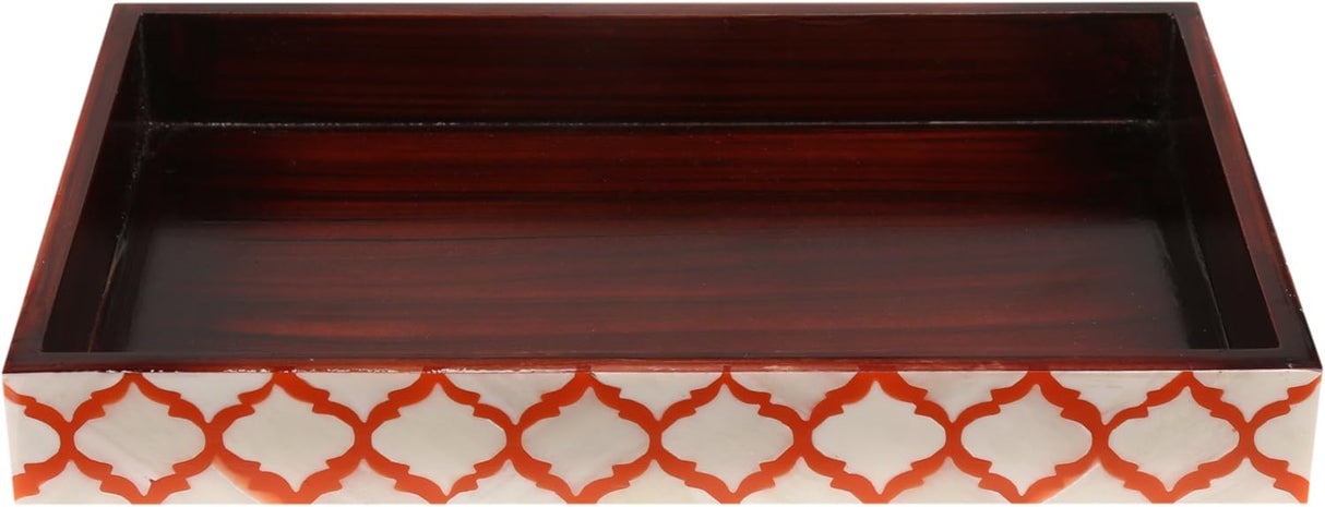 Vanity Trays Moroccan Pattern Bone & Resin Inlay Collection in 10x6, White & Red