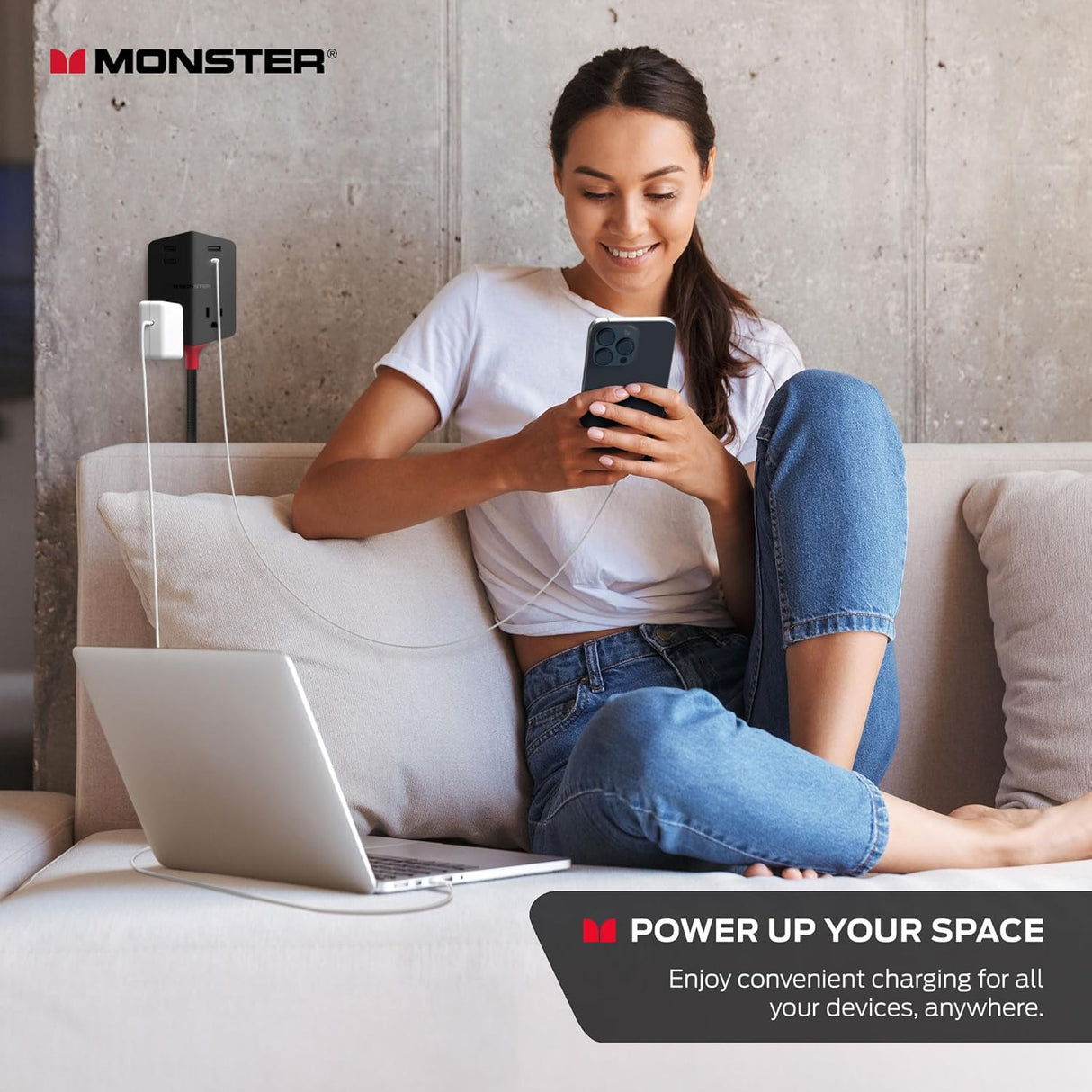 Monster Power Shield: Magnetic Wall Extender with 2 AC, 3 USB-A, 1 USB-C