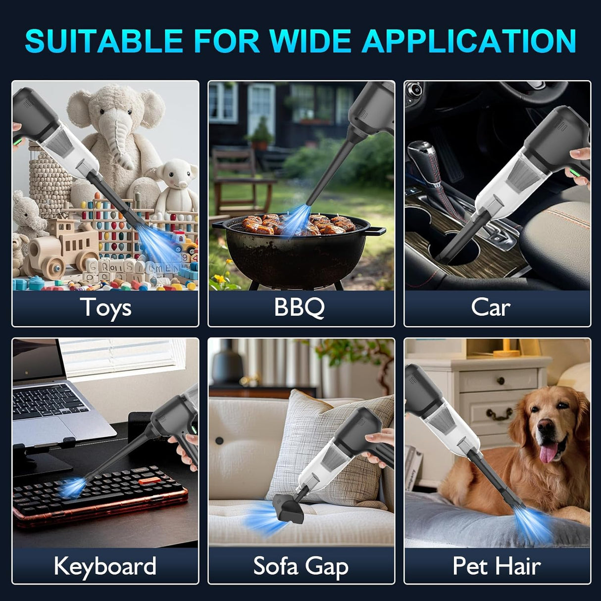 DEIFO 3-in-1 Cordless Car Vacuum: Blow, Suction, Inflate for Home & Car Cleaning