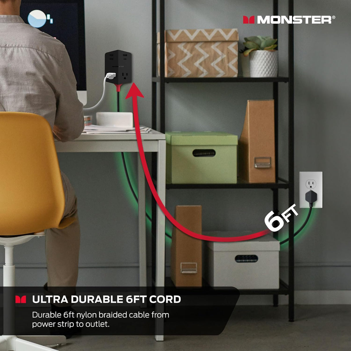 Monster Power Shield: Magnetic Wall Extender with 2 AC, 3 USB-A, 1 USB-C