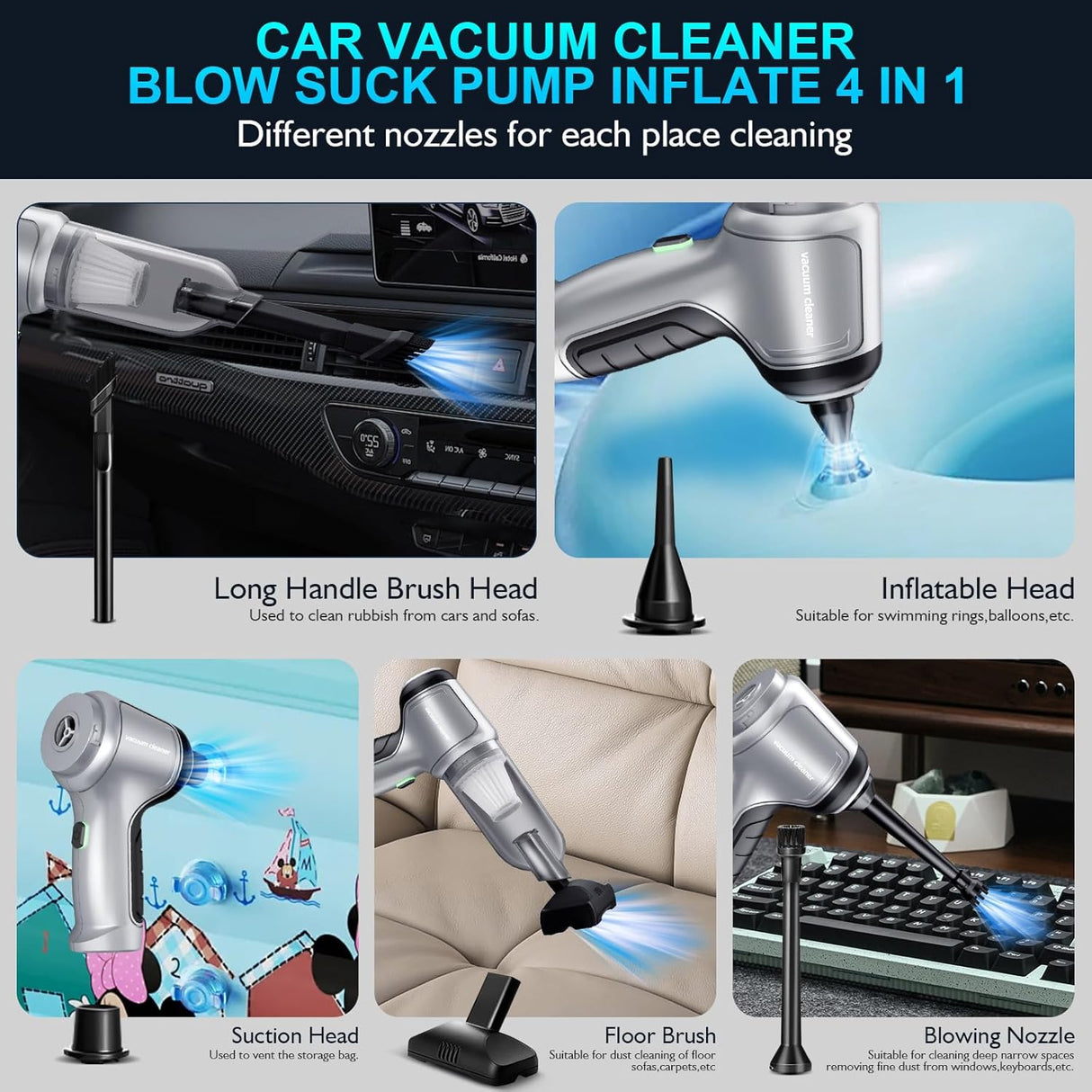 DEIFO 3-in-1 Cordless Car Vacuum: Blow, Suction, Inflate for Home & Car Cleaning