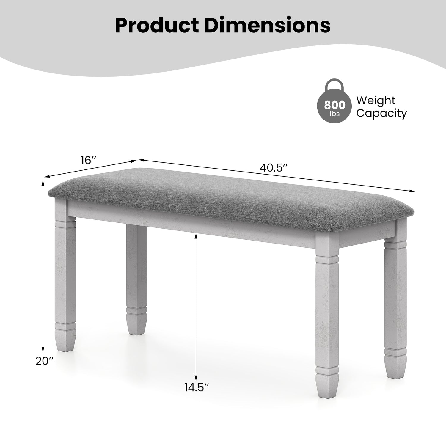 Upholstered Bedroom Bench with Padded Seat and Solid Wood Legs-Gray
