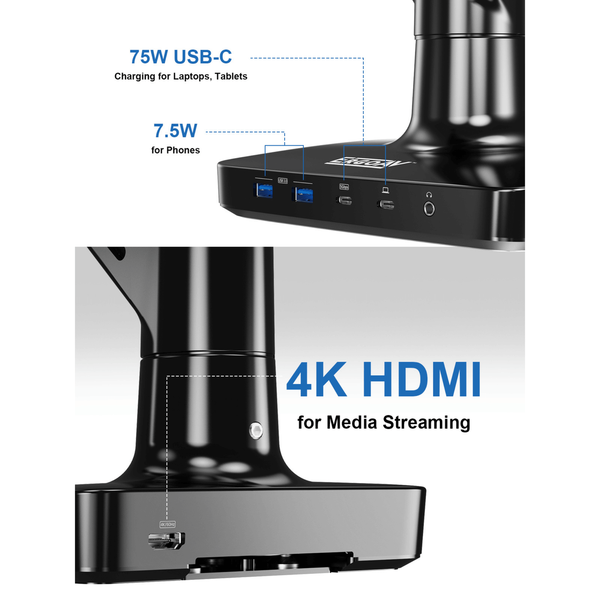 ErgoAV ErgoLink Motion Desk Mount for Single Monitors up to 34" and 22 lbs