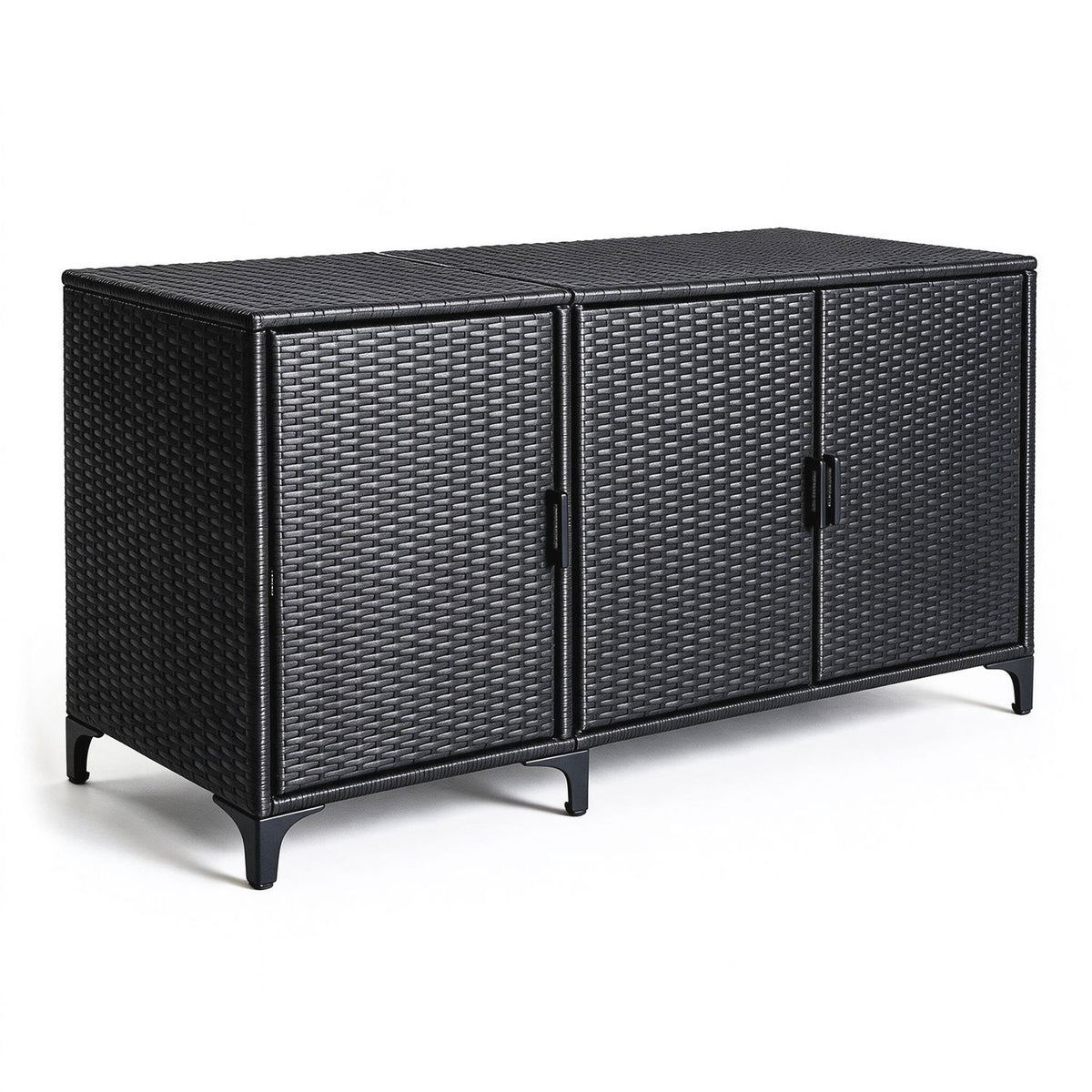 Patio Wicker Deck Box 3-Door PE Rattan Storage Container with Removable Shelves
