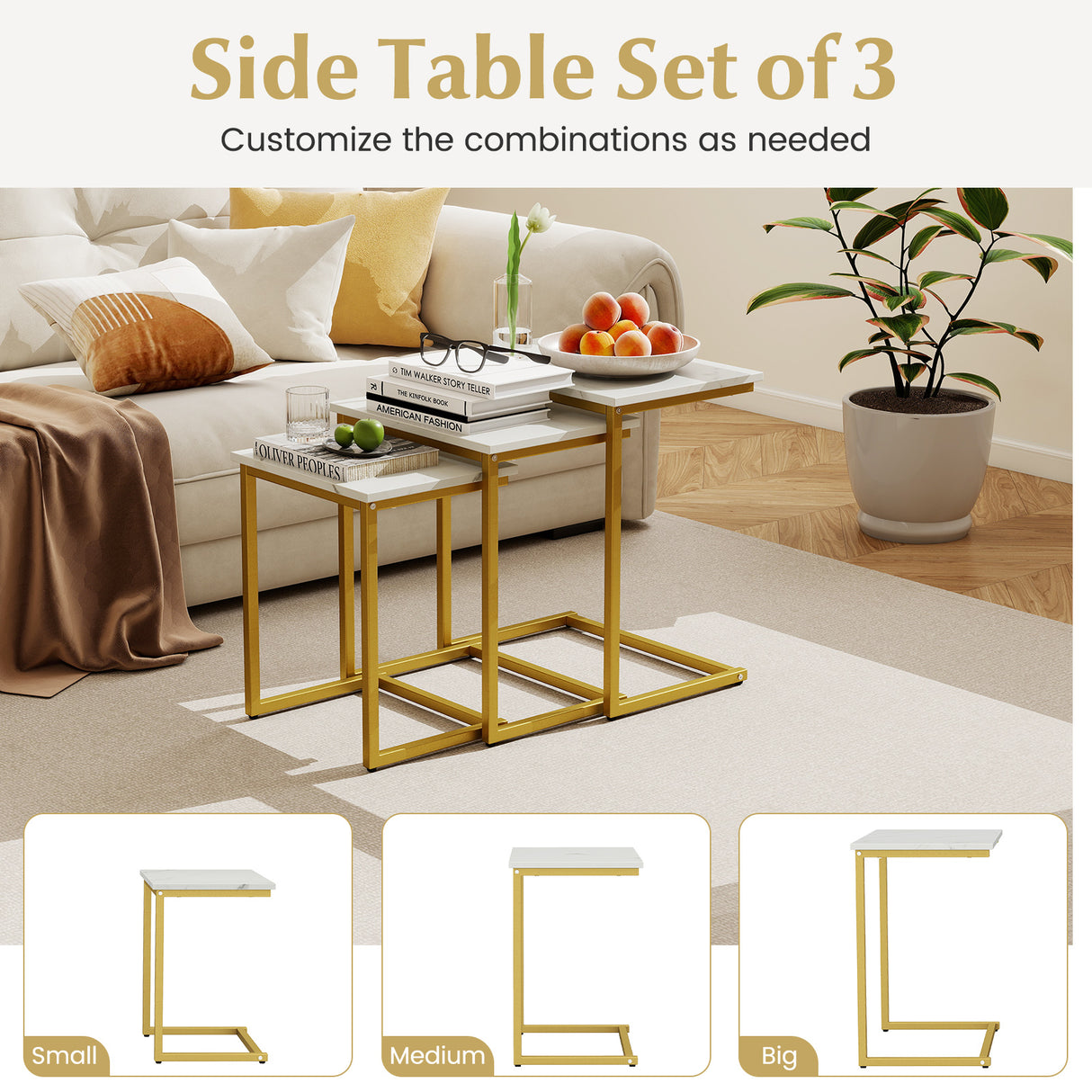 3 Pieces Multifunctional Coffee End Table Set