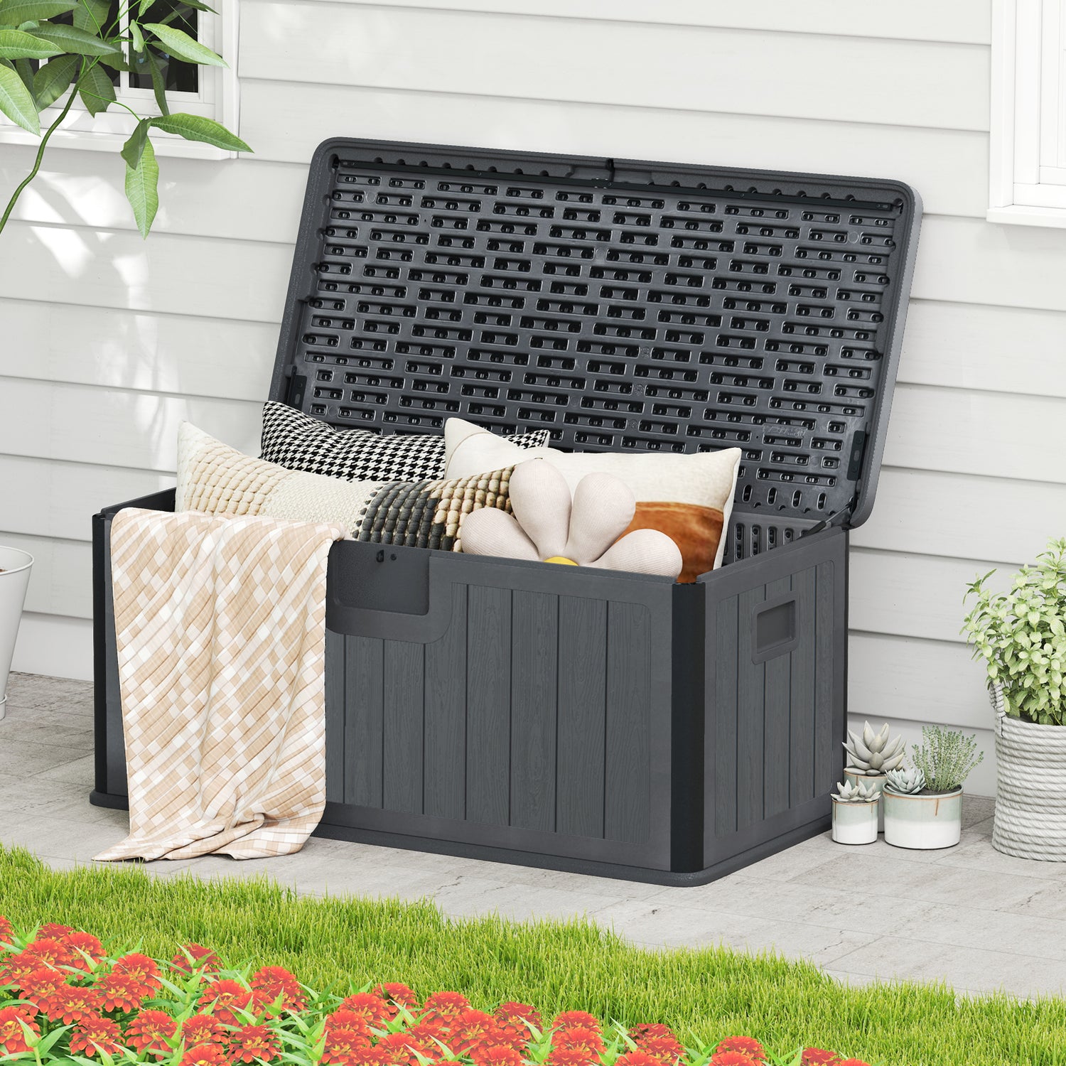 100 Gallon Large Deck Box with Lockable Lid for Patio