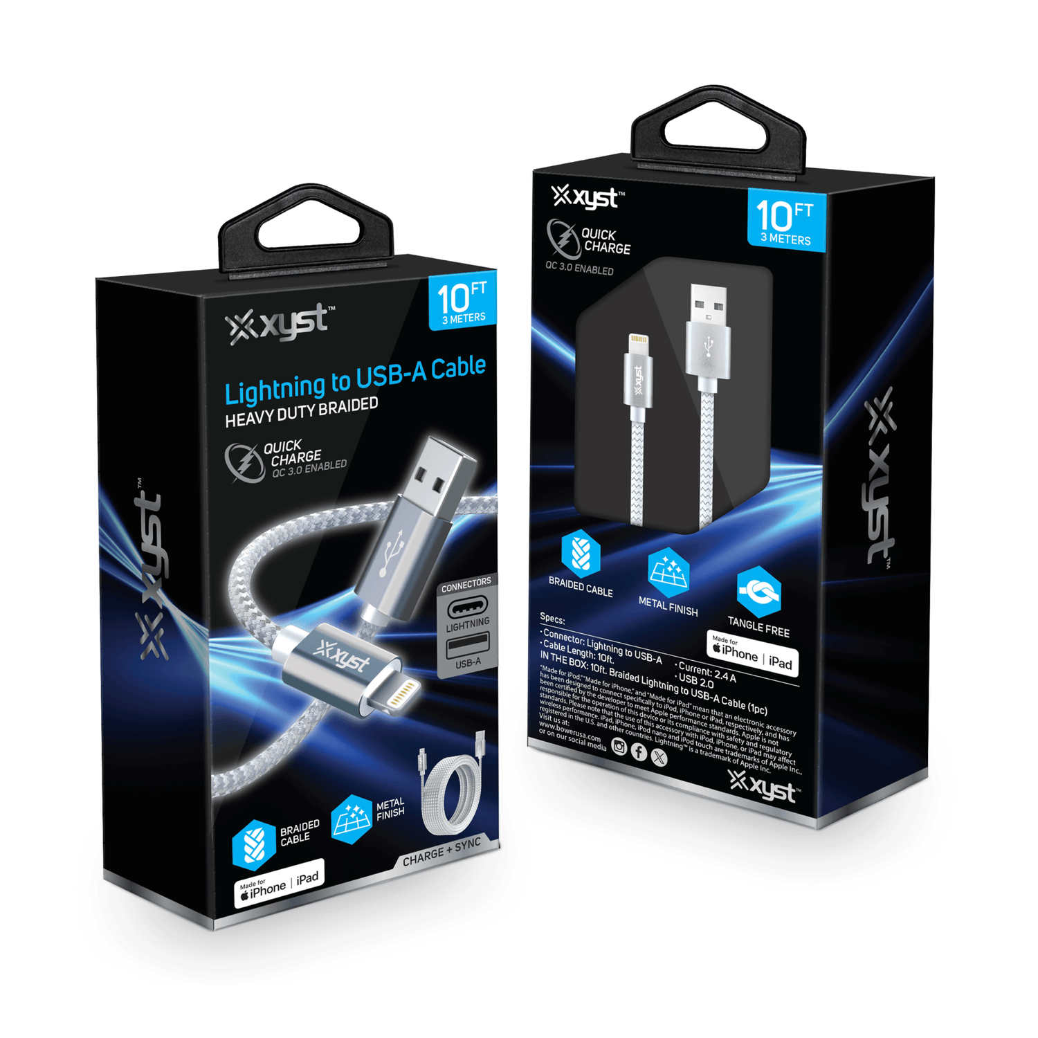 Xyst Charge and Sync USB to Lightning Braided Cable 10Ft