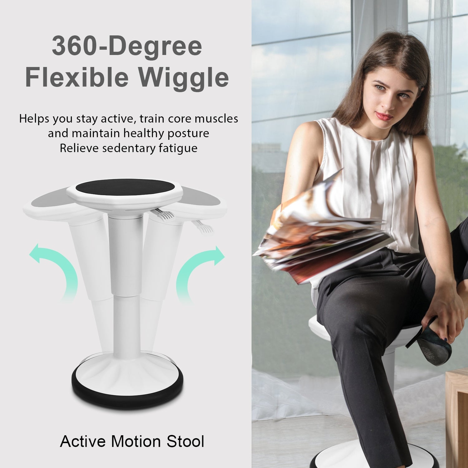 Adjustable Active Learning Stool Sitting Home Office Wobble Chair with Cushion Seat