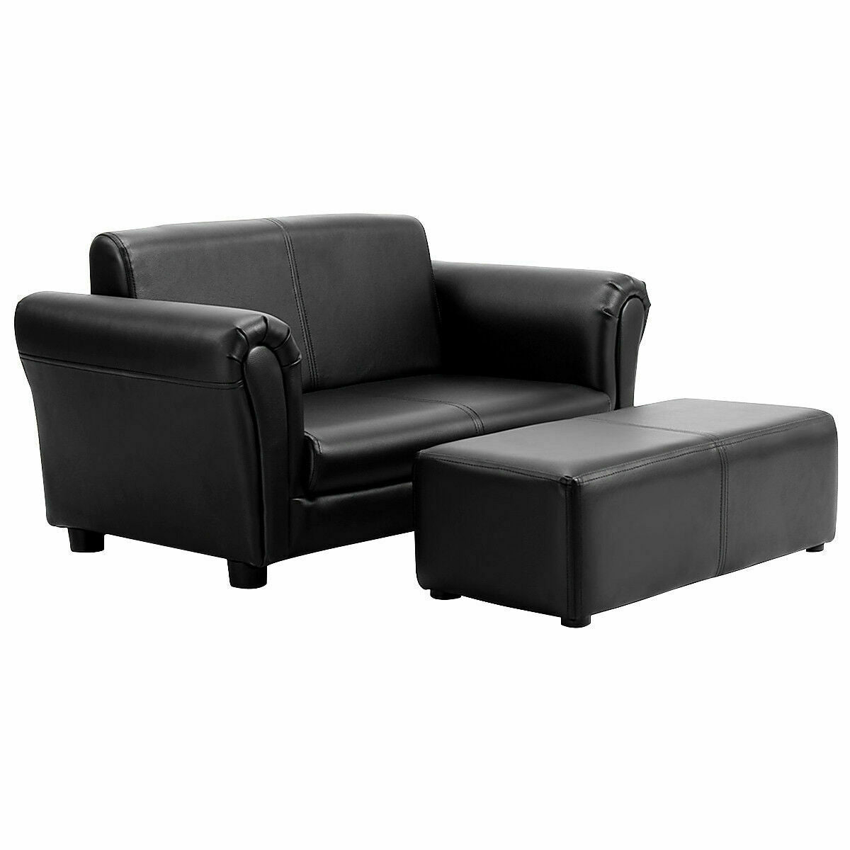 Black/White Kids Double Sofa with Ottoman