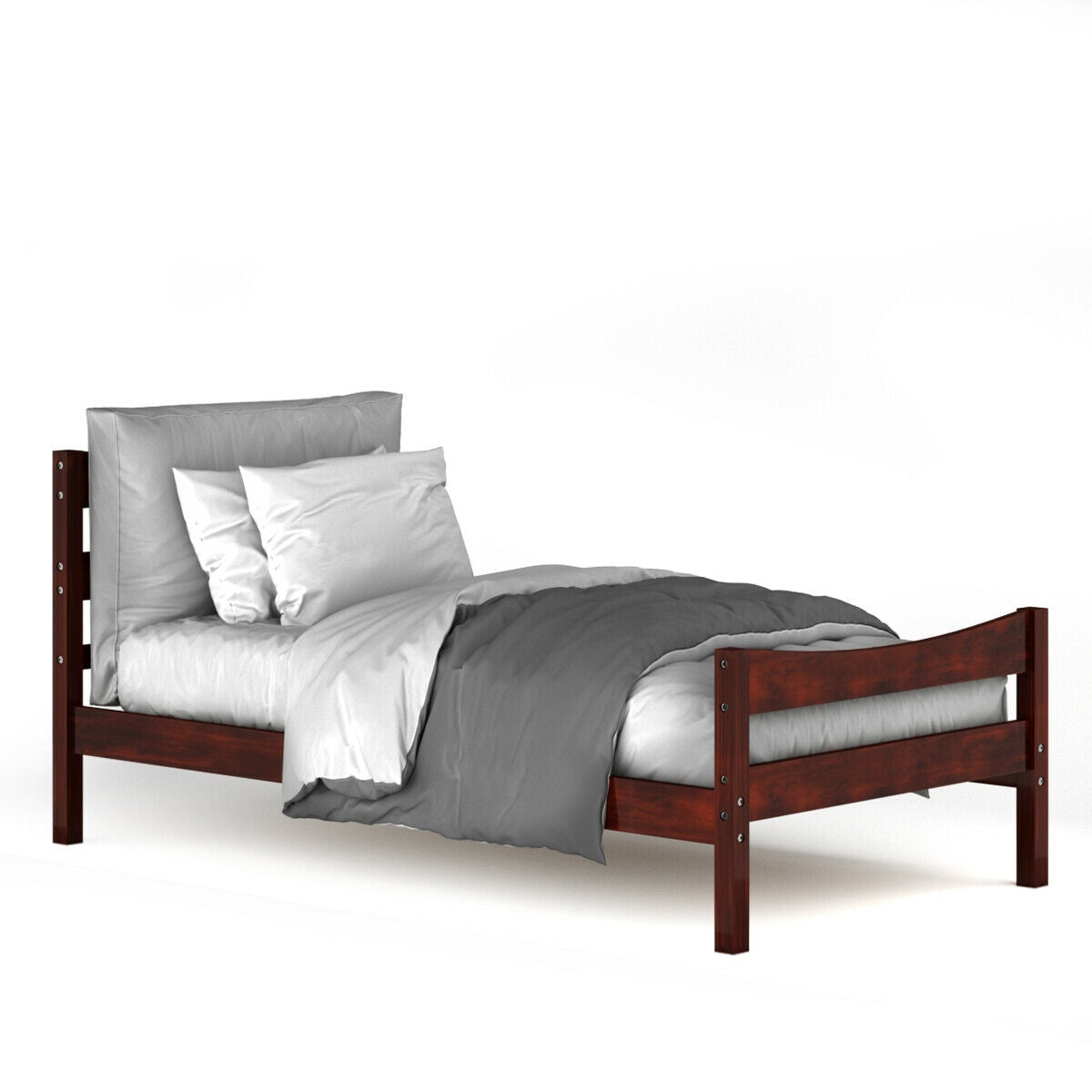 Twin Size Rustic Platform Bed Frame with Headboard and Footboard