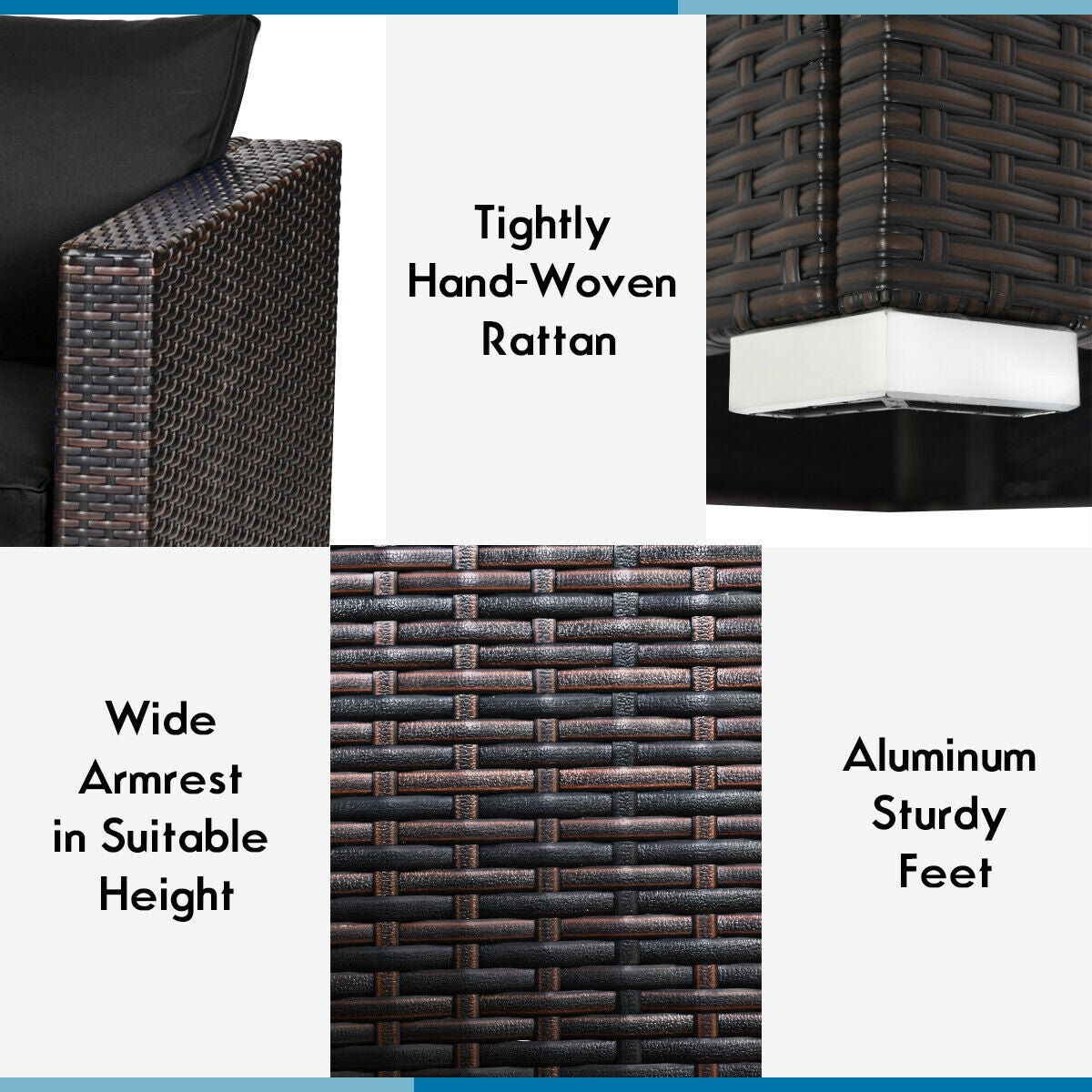 2PCS Patio Rattan Sectional Conversation Sofa Set