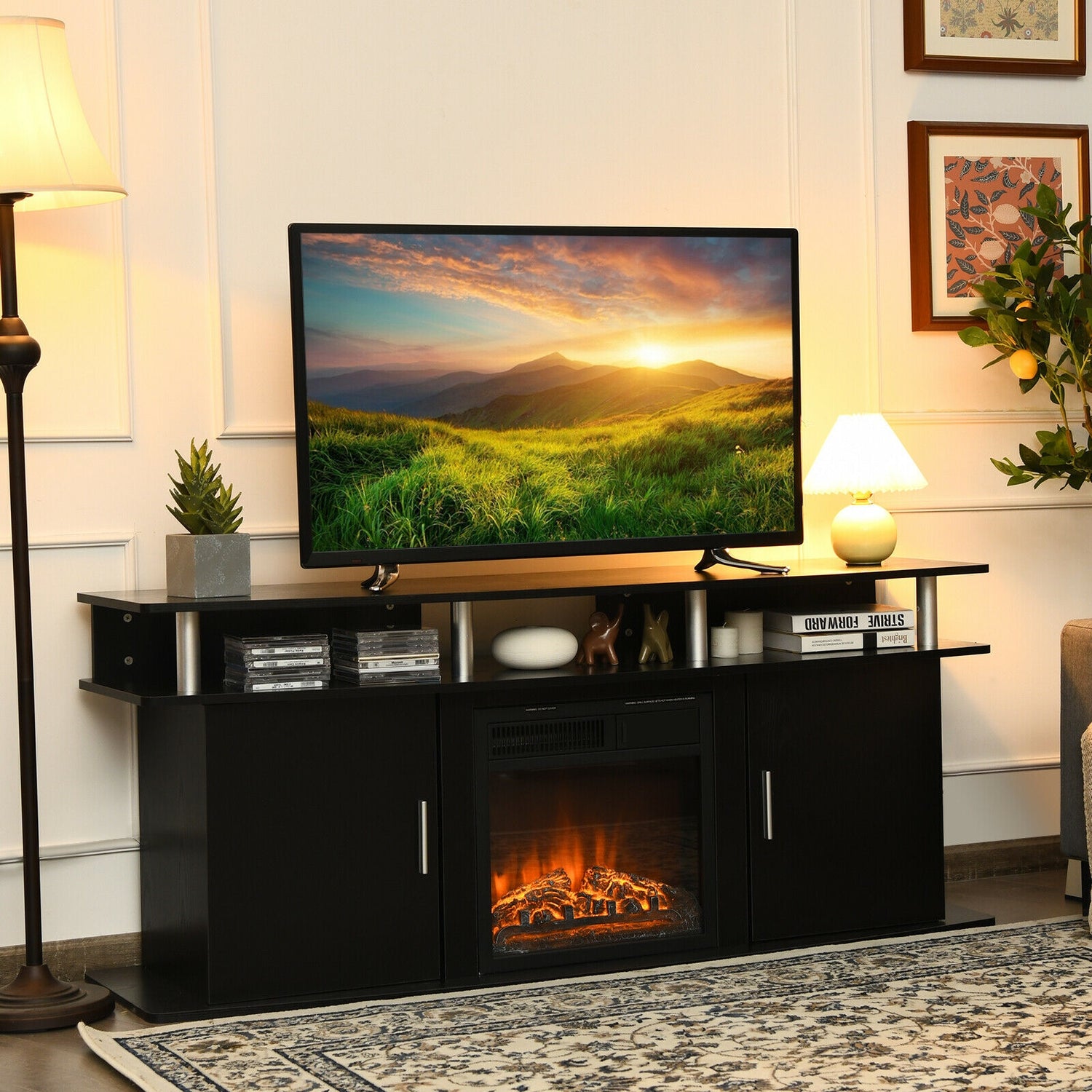 63 Inch TV Entertainment Console Center with 2 Cabinets