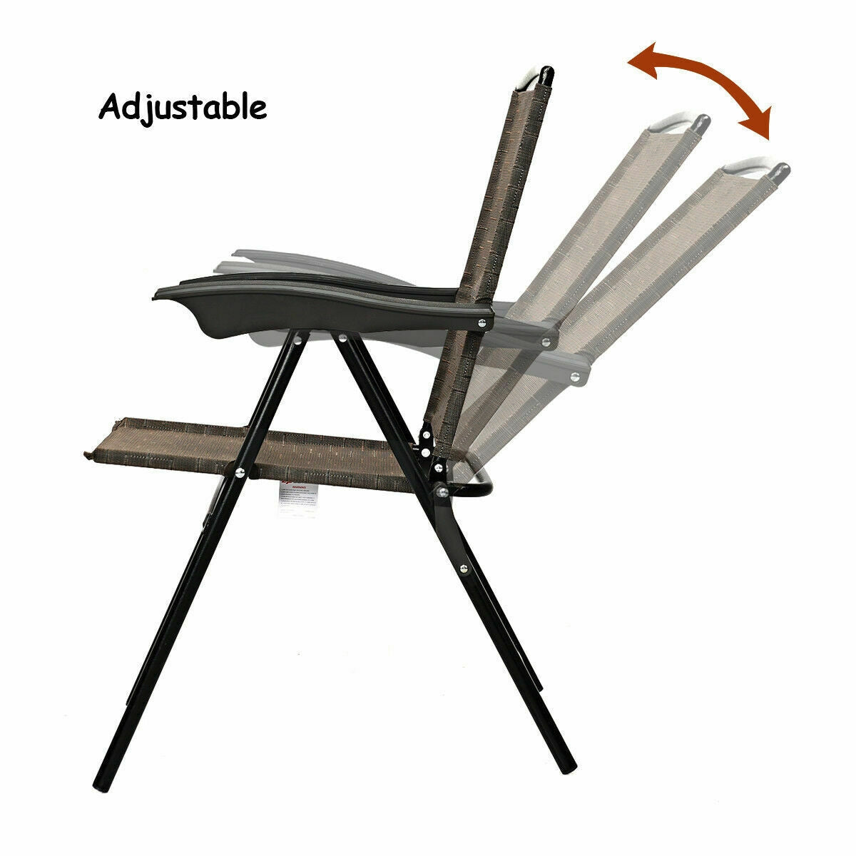 2 Pieces Folding Sling Chairs with Smooth Armrests and Adjustable Back for Patio