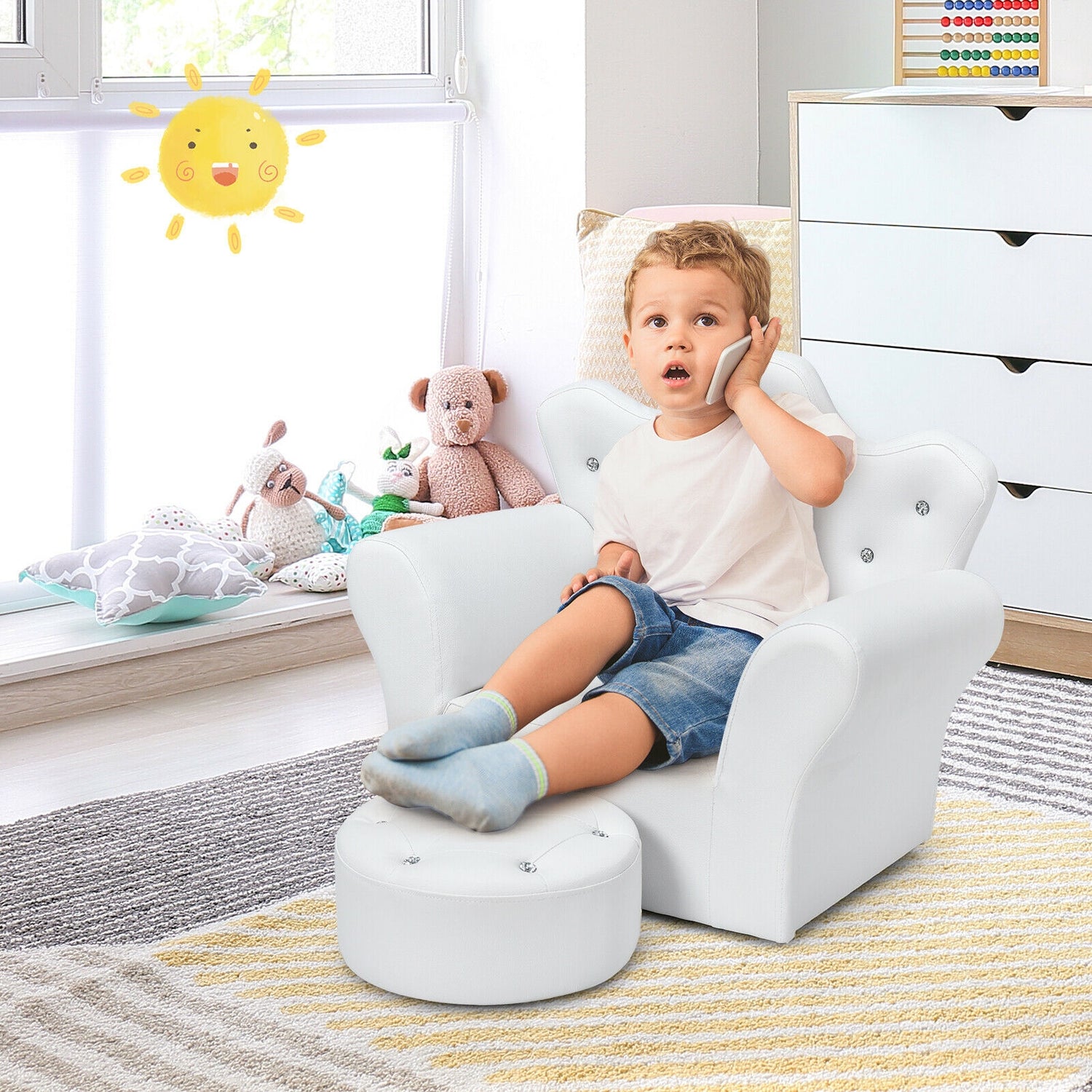 Pink Kids Sofa Armrest Couch with Ottoman