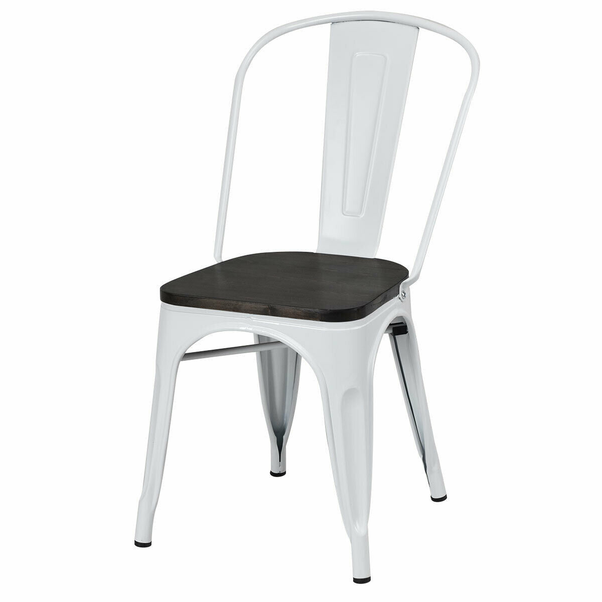 4 Pieces Tolix Style Metal Dining Side Chair Stackable Wood Seat-White