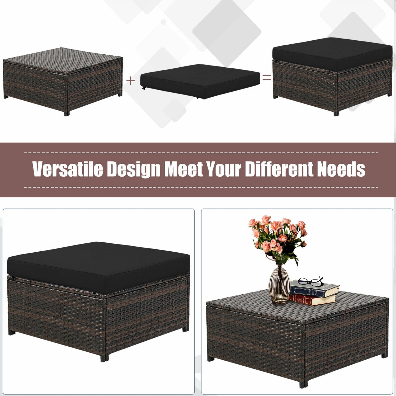 5 Pieces Patio Cushioned Rattan Furniture Set