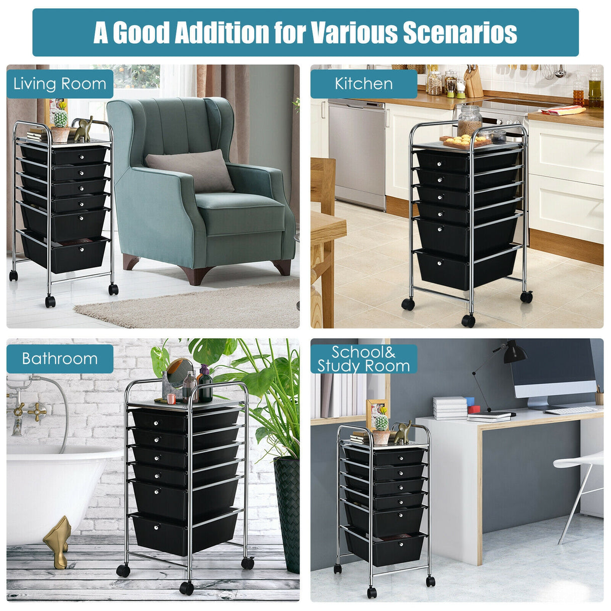 6 Drawers Rolling Storage Cart Organizer-Transparent
